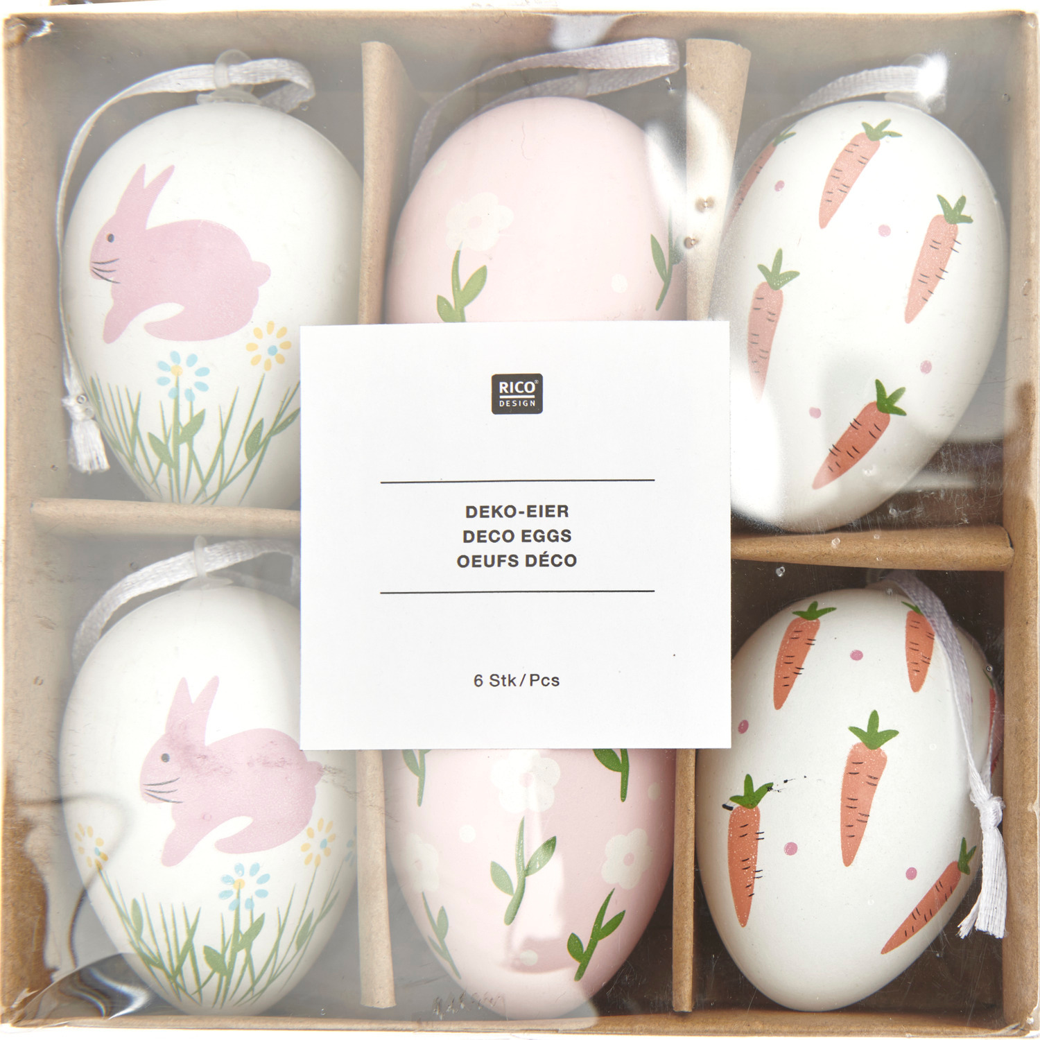 Deko-Eier Set Weiß/Rosa Ø 4x10cm 6 Stück von Rico Design