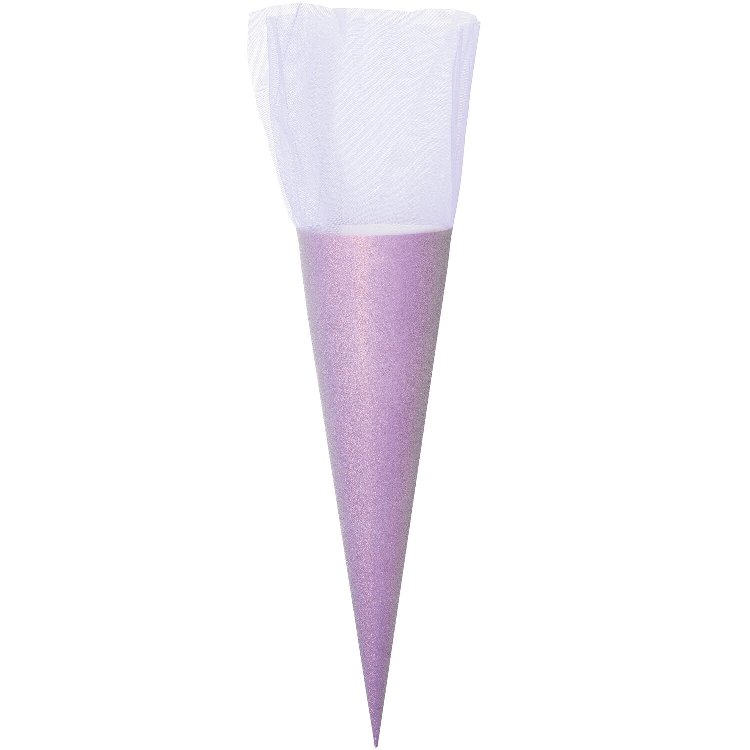 Schultüte Rohling mit Tüllverschluss und Glitter 70cm Farbe Violett von Rico Design Schultüte Rohling mit Tüllverschluss und Glitter, 70cm, von Rico Design. Violette Schultüte mit elegantem Tüllabschluss.