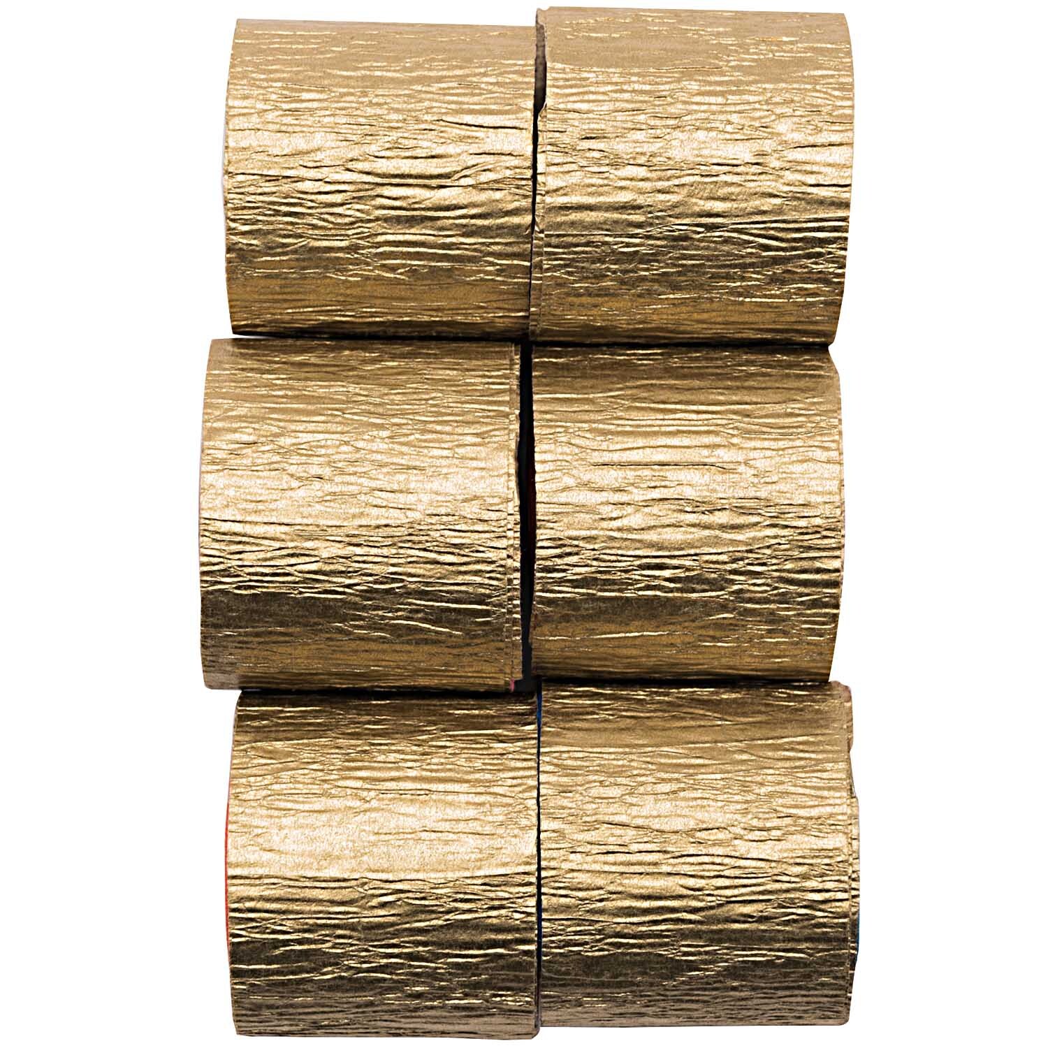 Kreppbänder Gold 3,5cm 10m: Sechs goldene Kreppbandrollen von Rico Design, ideal für kreative Projekte.