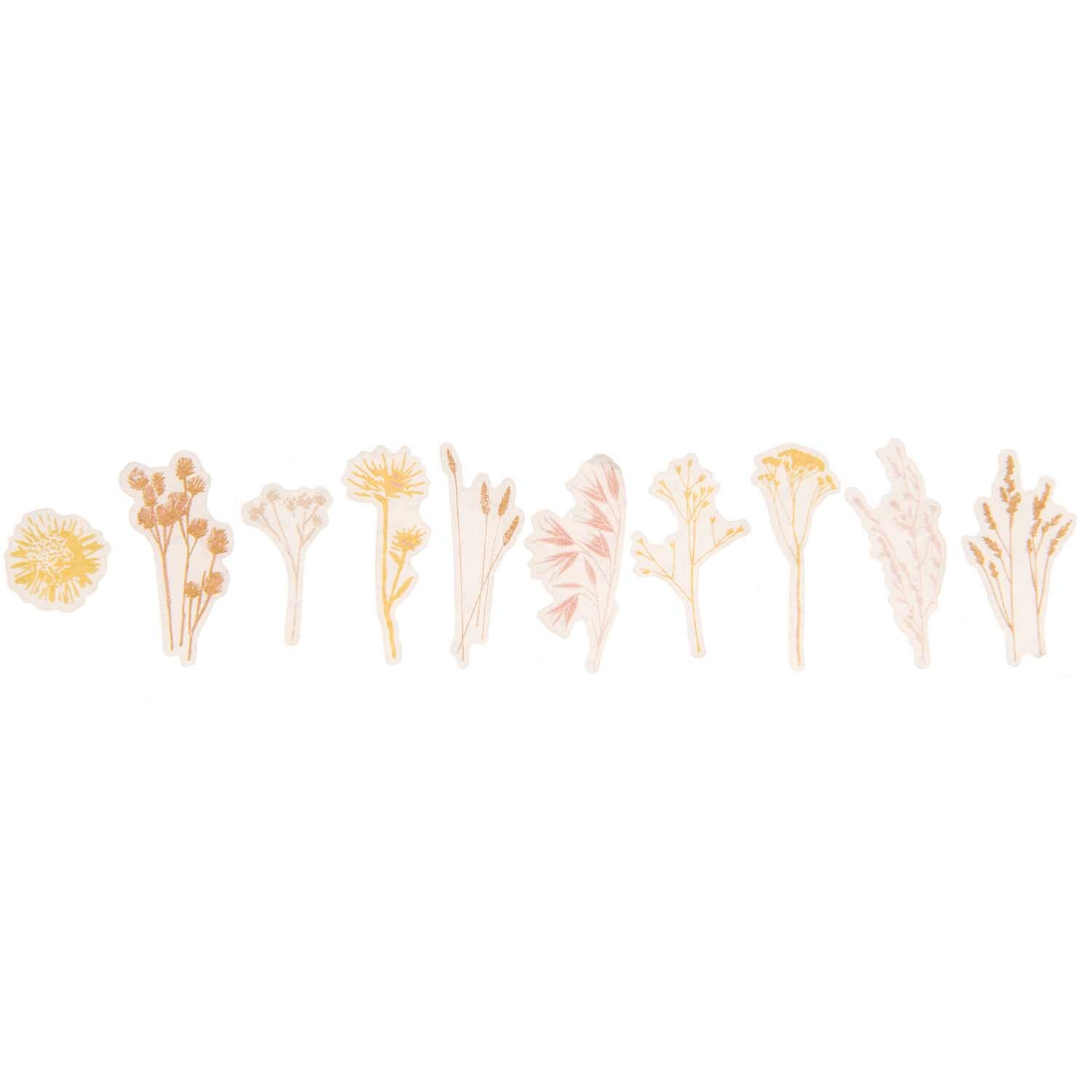 Washi Sticker Trockenblumen 200 Stück von Rico Design zeigen zarte Blumenmotive in sanften Pastelltönen. Ideal für kreative Projekte.