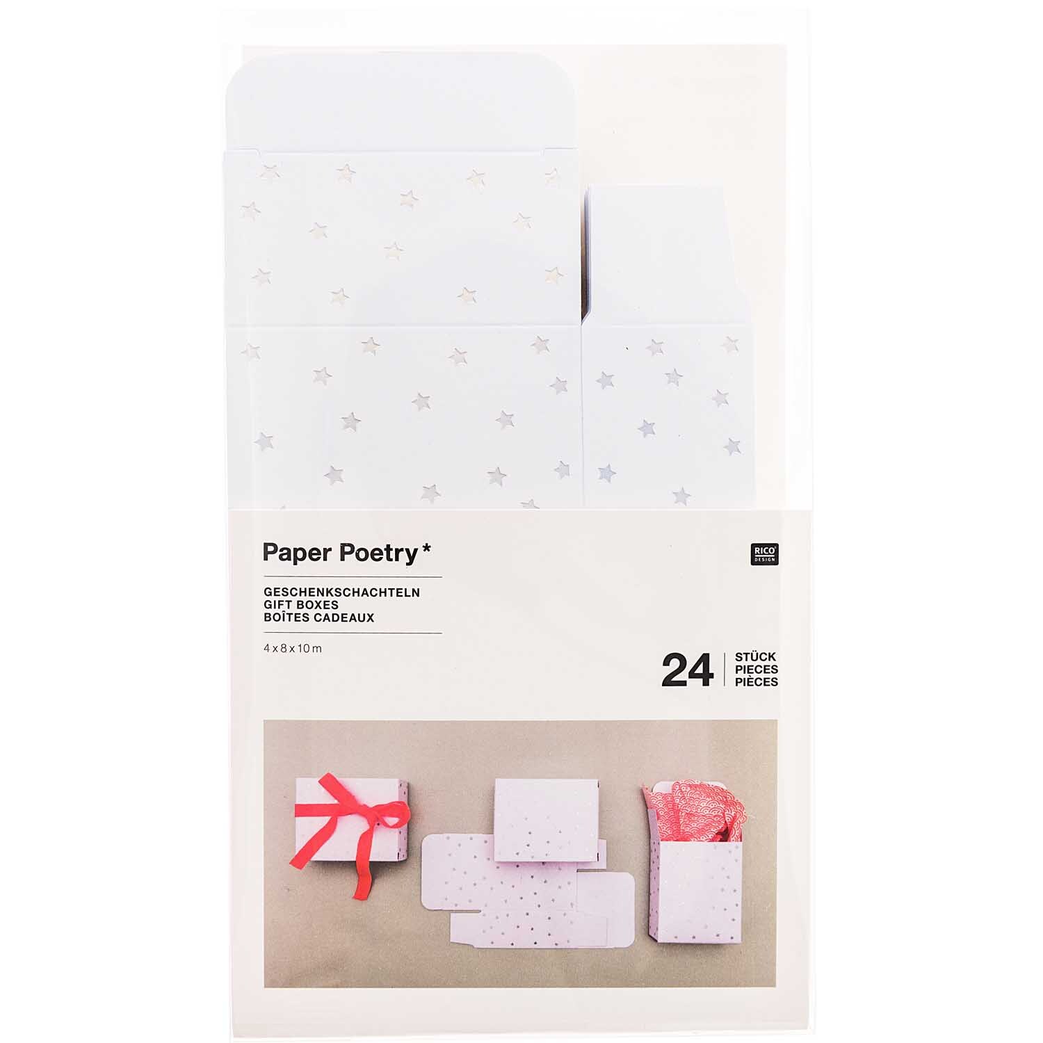 Paper Poetry Adventskalender Boxen Set 24teilig Farbe Weiß/Irisierend von Rico Design Paper Poetry Adventskalender Boxen Set mit 24 weißen, irisierenden Schachteln von Rico Design. Ideal zum stilvollen Verpacken von Geschenken.