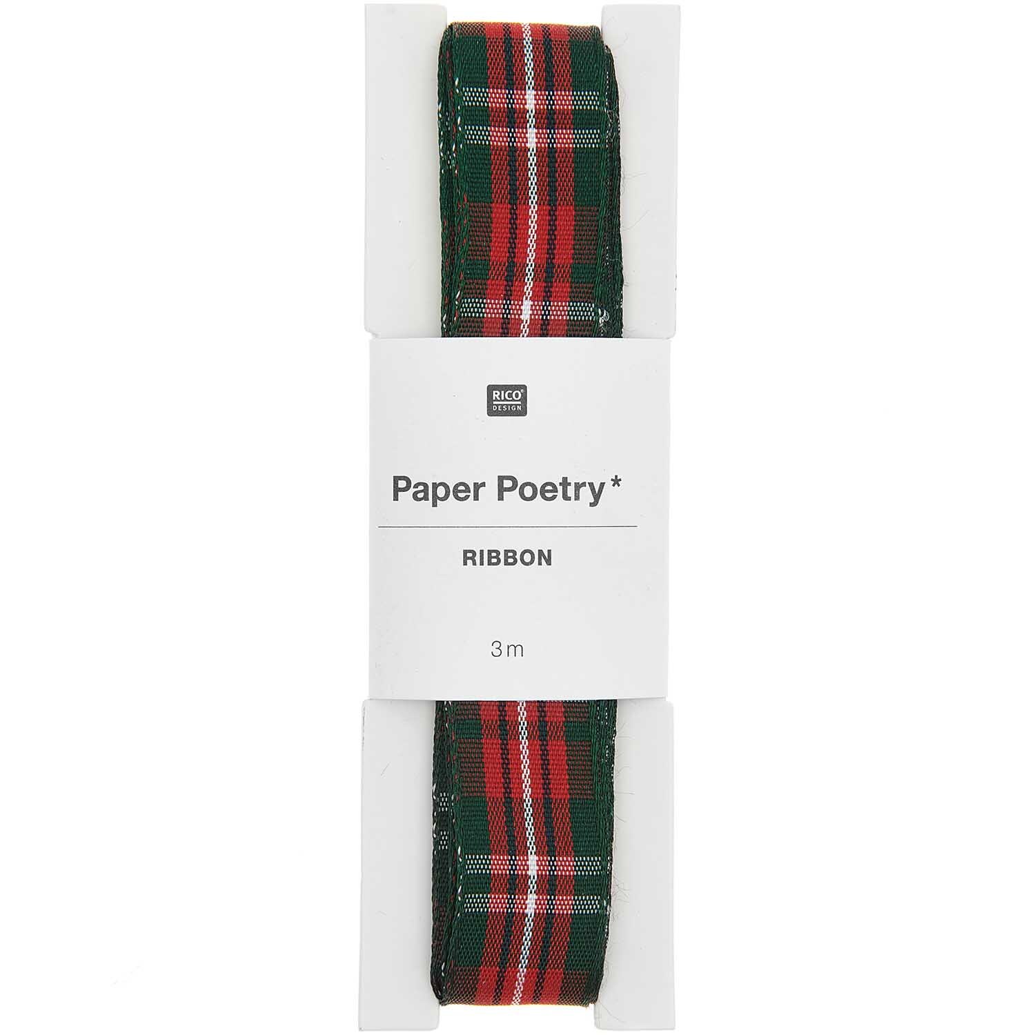 Paper Poetry Karoband grün-rot-weiß 16mm 3m von Rico Design