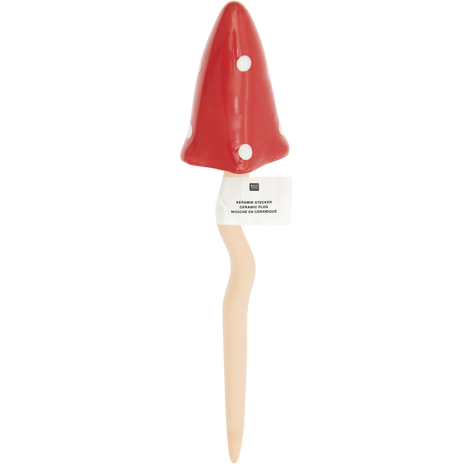 Keramik Stecker Fliegenpilz von Rico Design in Rot mit weißen Punkten, 5,5x5,5x24cm.