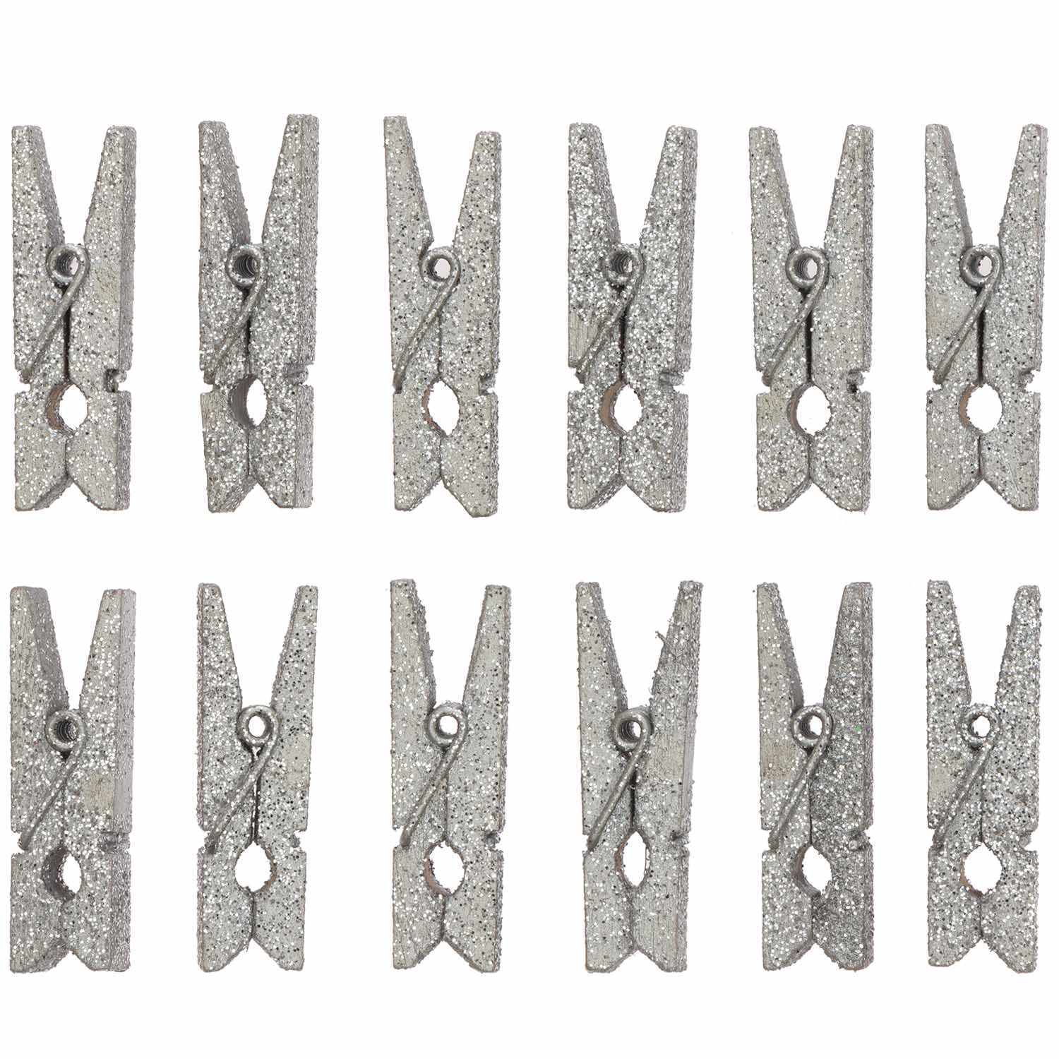 Holzklammern mit Glitter 7x35mm 12 Stück von Rico Design in Silber, ideal für kreative Bastelprojekte.