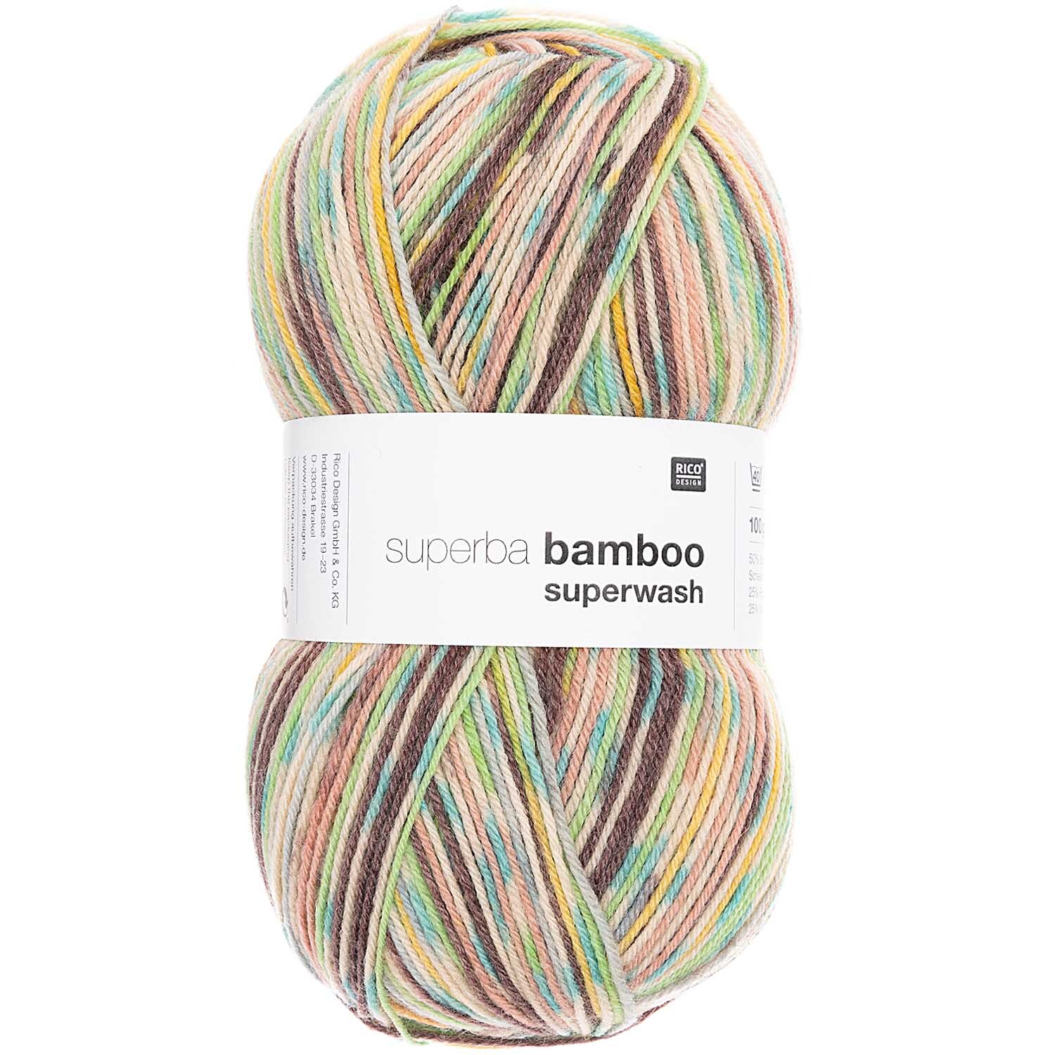 Superba Bamboo superwash Garn von Rico Design in Braun-Grün Mix, 100g Knäuel mit 420m Länge.