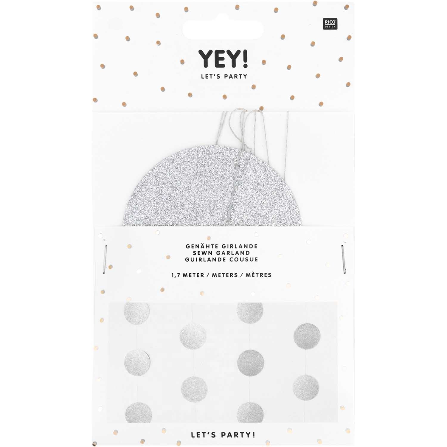 Genähte Girlande Kreise 8cm Glitter-silber 1,7m von Rico Design