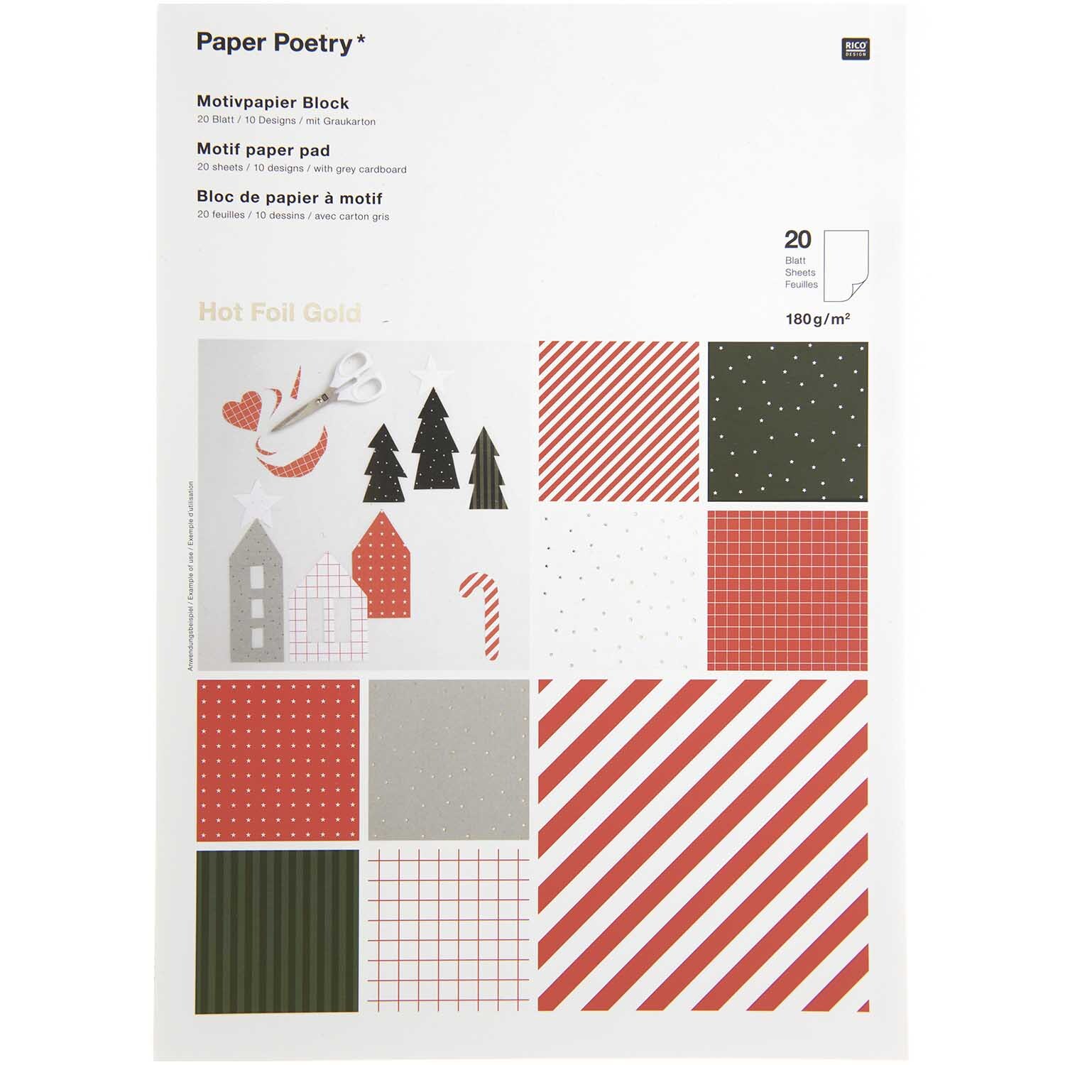 Paper Poetry Motivpapierblock I love Christmas classic mit weihnachtlichen Designs und Mustern.