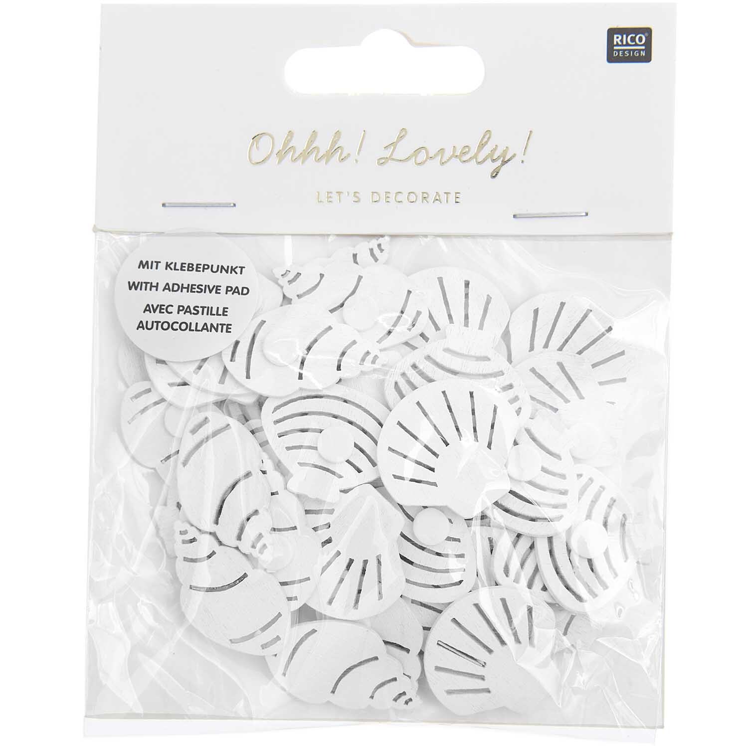 Stickers en bois Coquillage Mix blanc 3x3cm 24 pièces from Rico Design