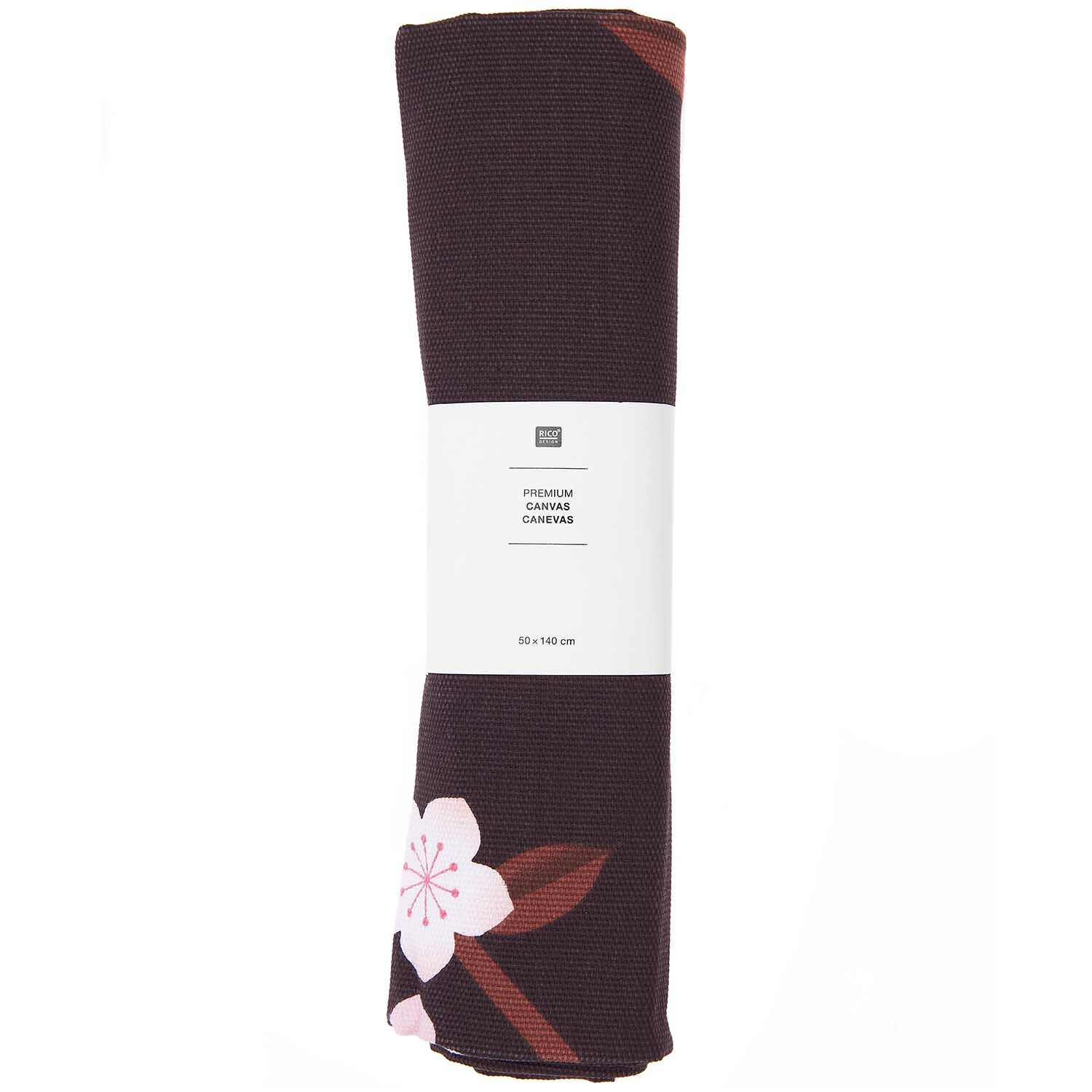 Stoffabschnitt Canvas Kirschblüten schwarz 50x140cm von Rico Design