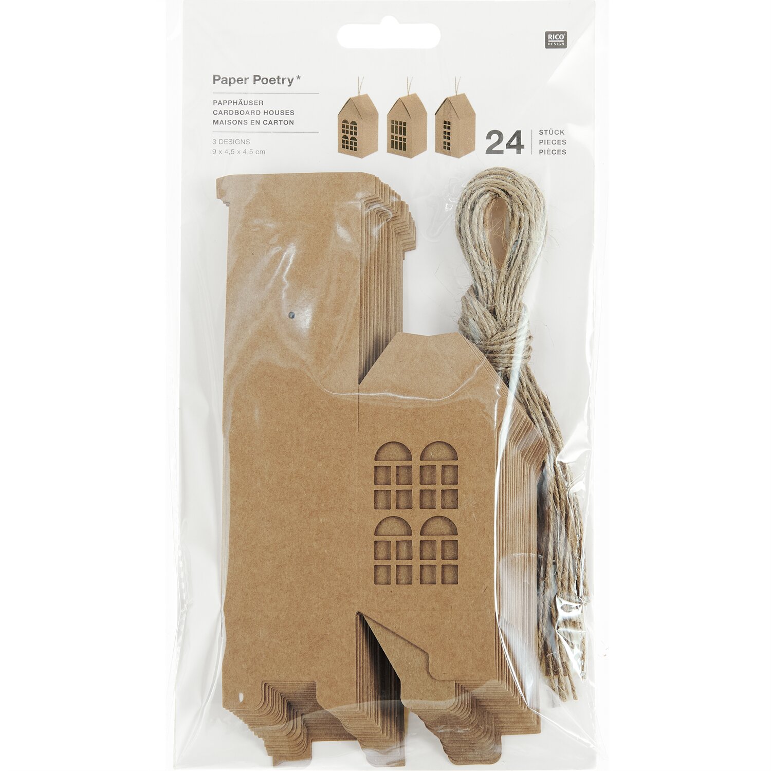 Adventskalender Papphäuser 24 Stück 7x5x5cm Farbe Kraftpapier von Rico Design Adventskalender Papphäuser aus Kraftpapier, 24 Stück von Rico Design, mit Fensterdesign und Schnur.