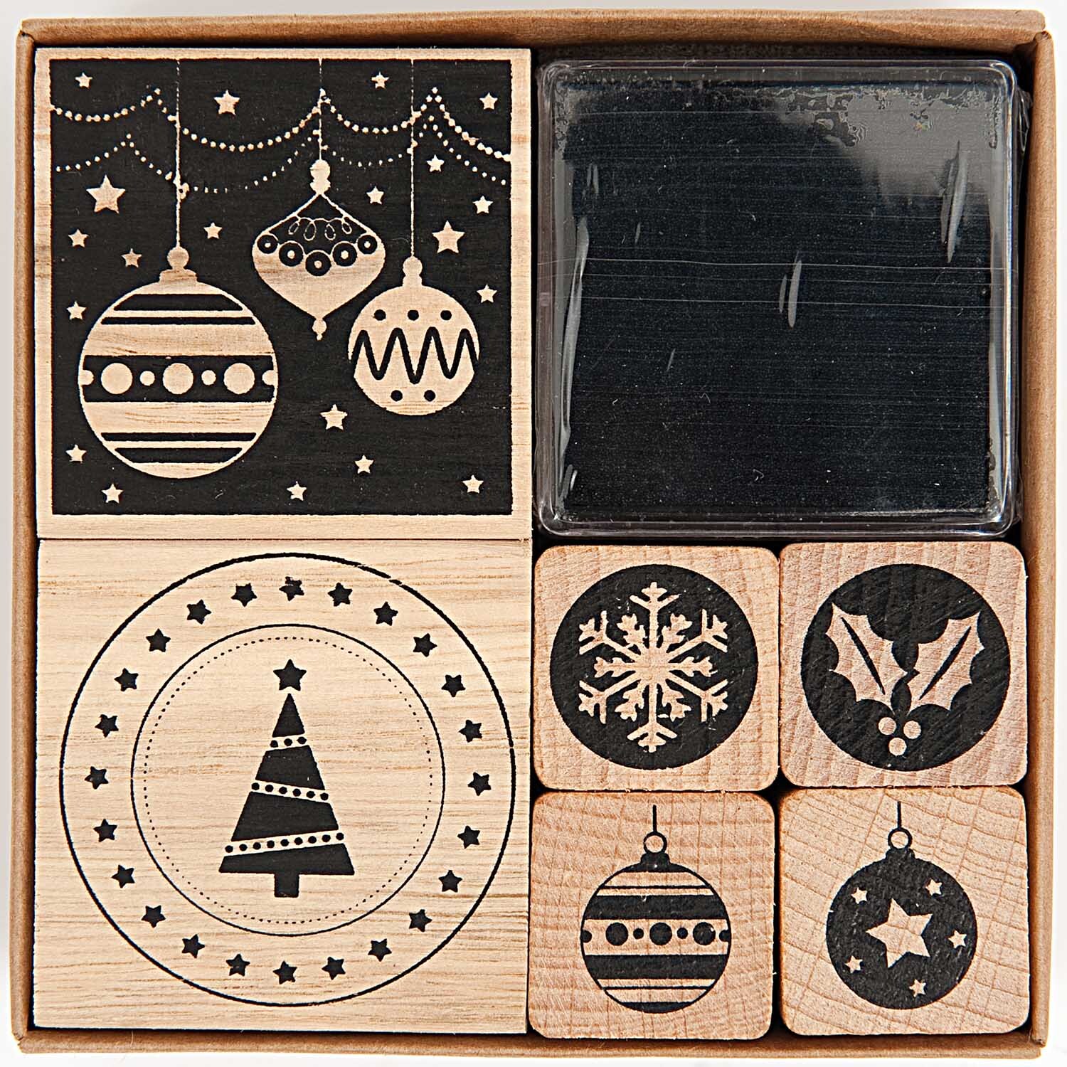 Paper Poetry Stempelset Modern Christmas: 7-teiliges Set mit weihnachtlichen Motiven in Schwarz von Rico Design.