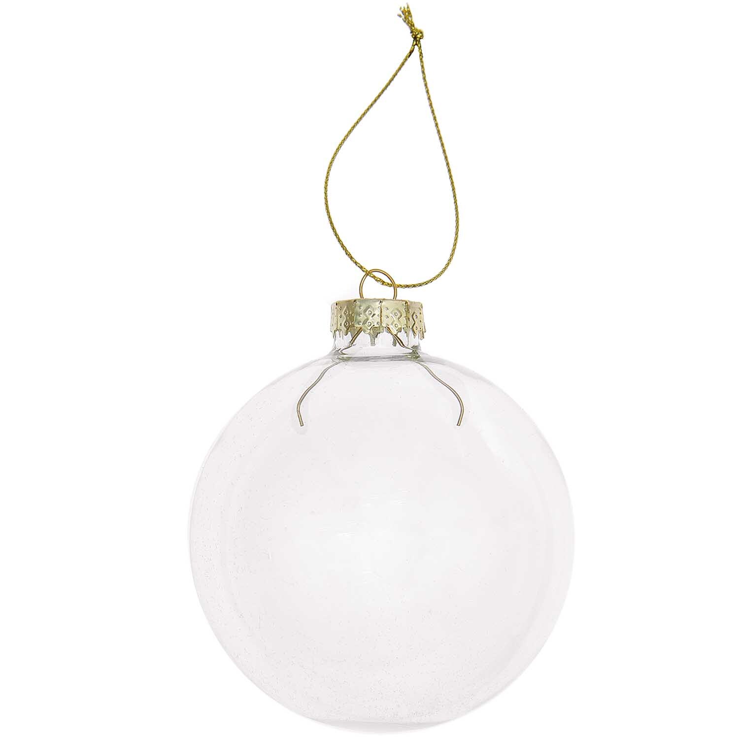 Glaskugel Baumschmuck von Rico Design, 8cm, klar und transparent, mit goldener Aufhängung.