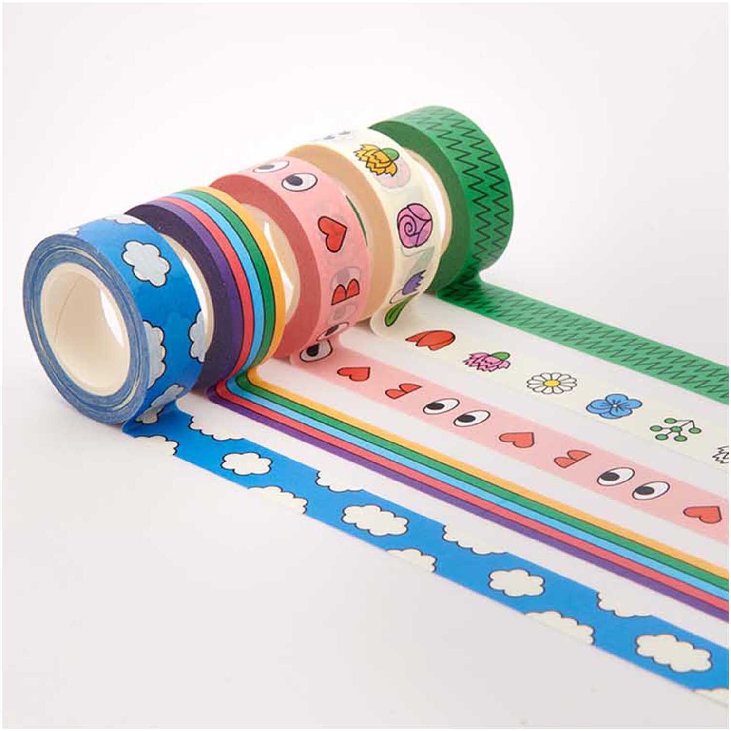 Rico Design x Redfries Tape Set Eye Candy 5-teilig von Rico Design Rico Design x Redfries Tape Set Eye Candy, 5-teilig, buntes Washi Tape mit Wolken- und Herzmotiven. Ideal für kreative Bastelprojekte.