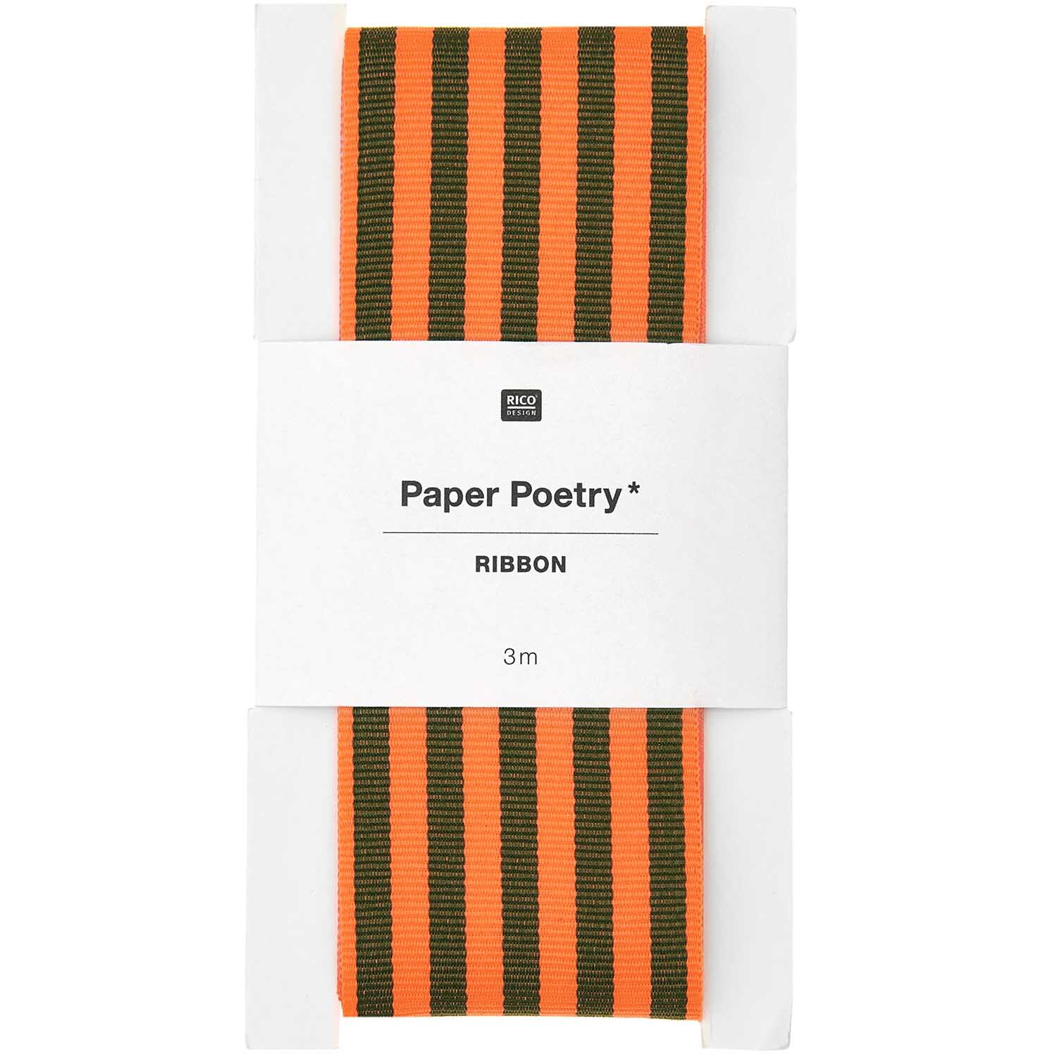 Paper Poetry Webband Streifen 38mm 3m Farbe Olive-Neon Rot von Rico Design Paper Poetry Webband mit Streifen in Olive und Neon Rot, 38mm breit, 3m lang, von Rico Design.
