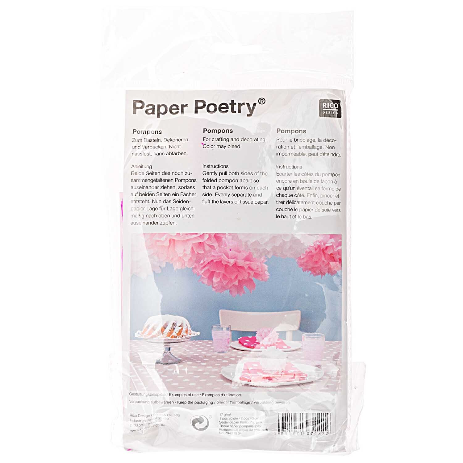 Seidenpapier Pompons 17g/m² 3 Stück Farbe Pink von Rico Design Seidenpapier Pompons 17g/m² 3 Stück von Rico Design in Pink, ideal zur Dekoration und Basteln.