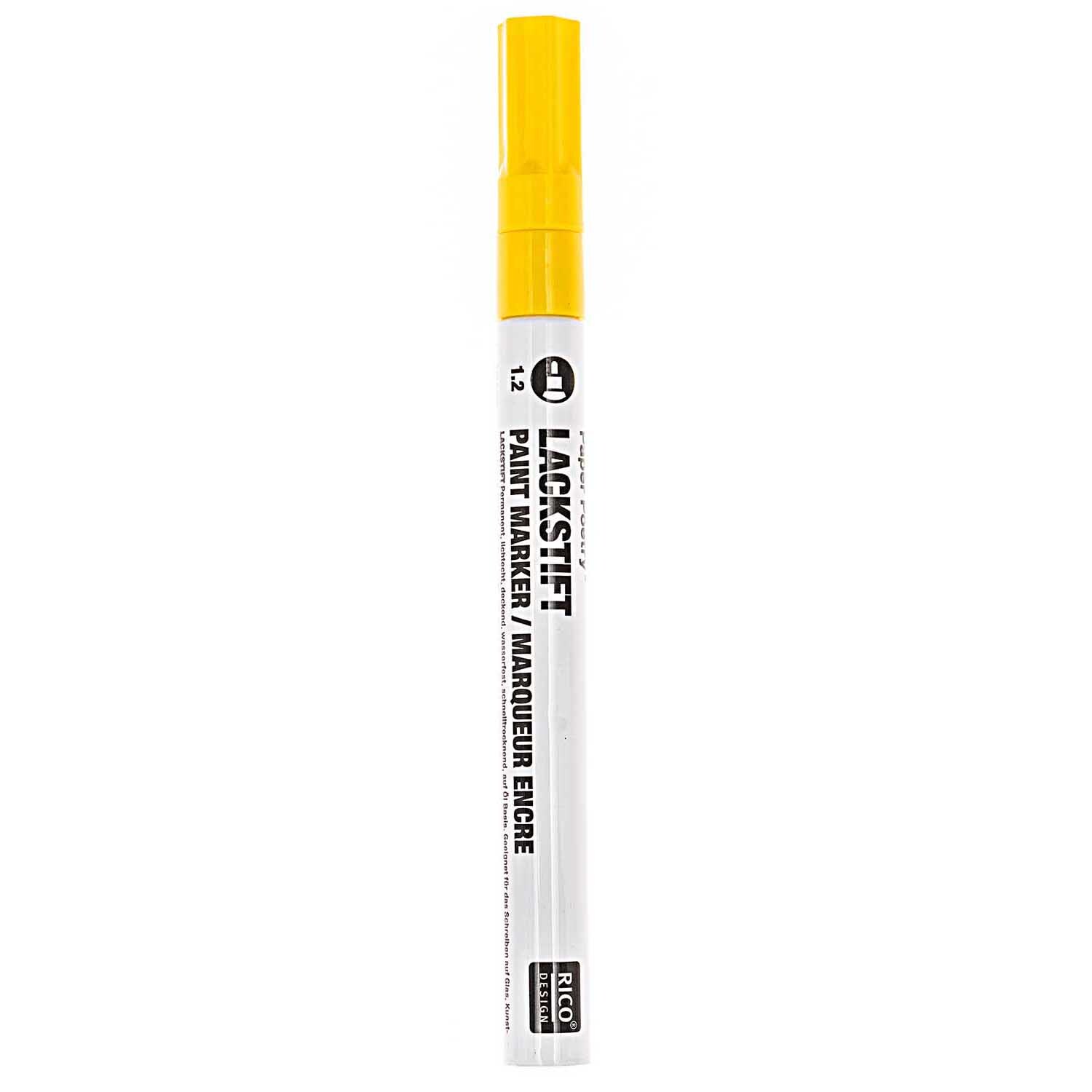 Lackmarker 1,2mm Farbe Gelb von Rico Design Lackmarker 1,2mm von Rico Design in leuchtendem Gelb, ideal für präzises Zeichnen und Schreiben.