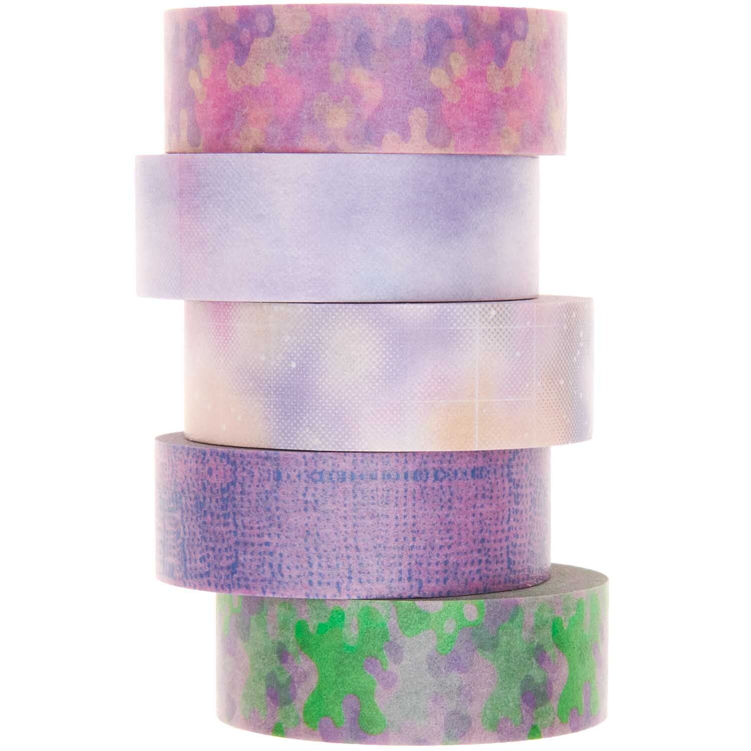 Paper Poetry Tape Set Blurry, 5-teilig, zeigt bunte, verschwommene Muster in Pastelltönen. Ideal für kreative Projekte.