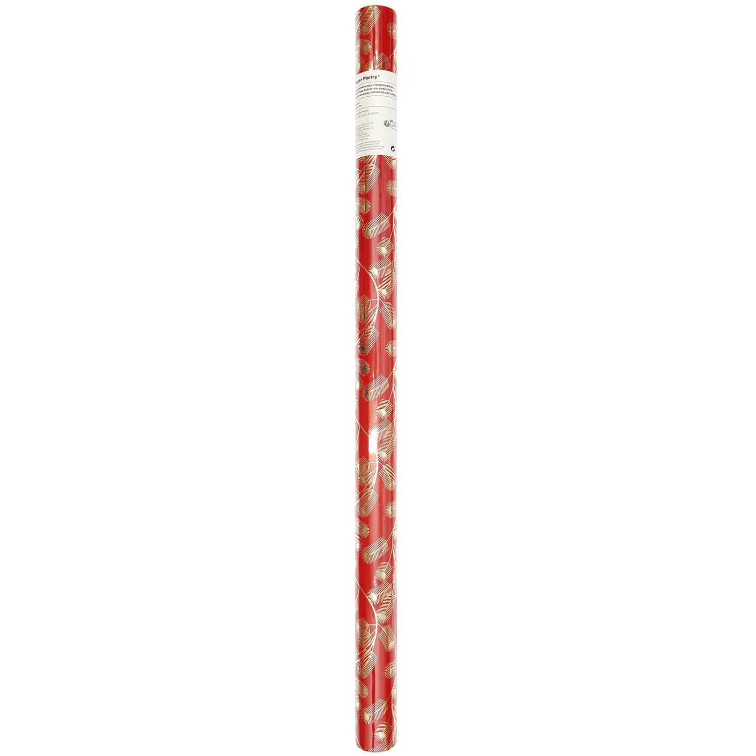 Paper Poetry Papier cadeau branches de sapin 200x70cm 80g/m2 Couleur Rouge from Rico Design Paper Poetry Geschenkpapier mit Tannenzweigen auf rotem Hintergrund, Rolle von Rico Design.
