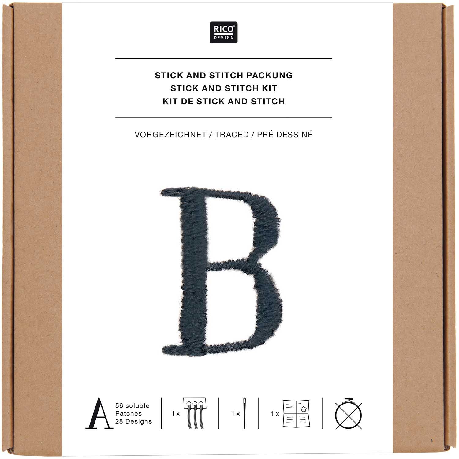 Stick and Stitch kit de broderie alphabet pré-dessiné noir 56 pièces from Rico Design