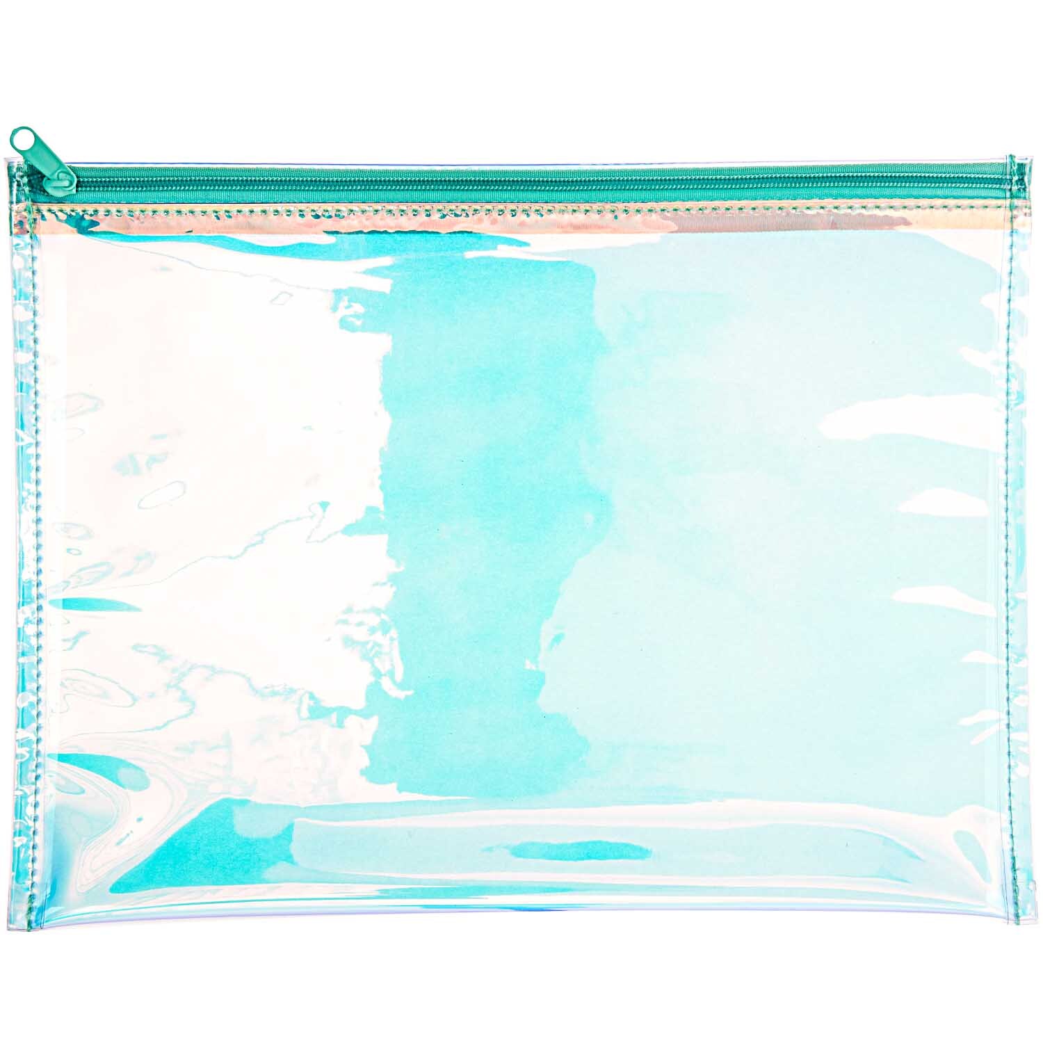 Paper Poetry Tasche holographisch 21x28cm mit Reißverschluss, zeigt schillernde Farben und transparentes Design. Ideal für stilvolle Aufbewahrung.