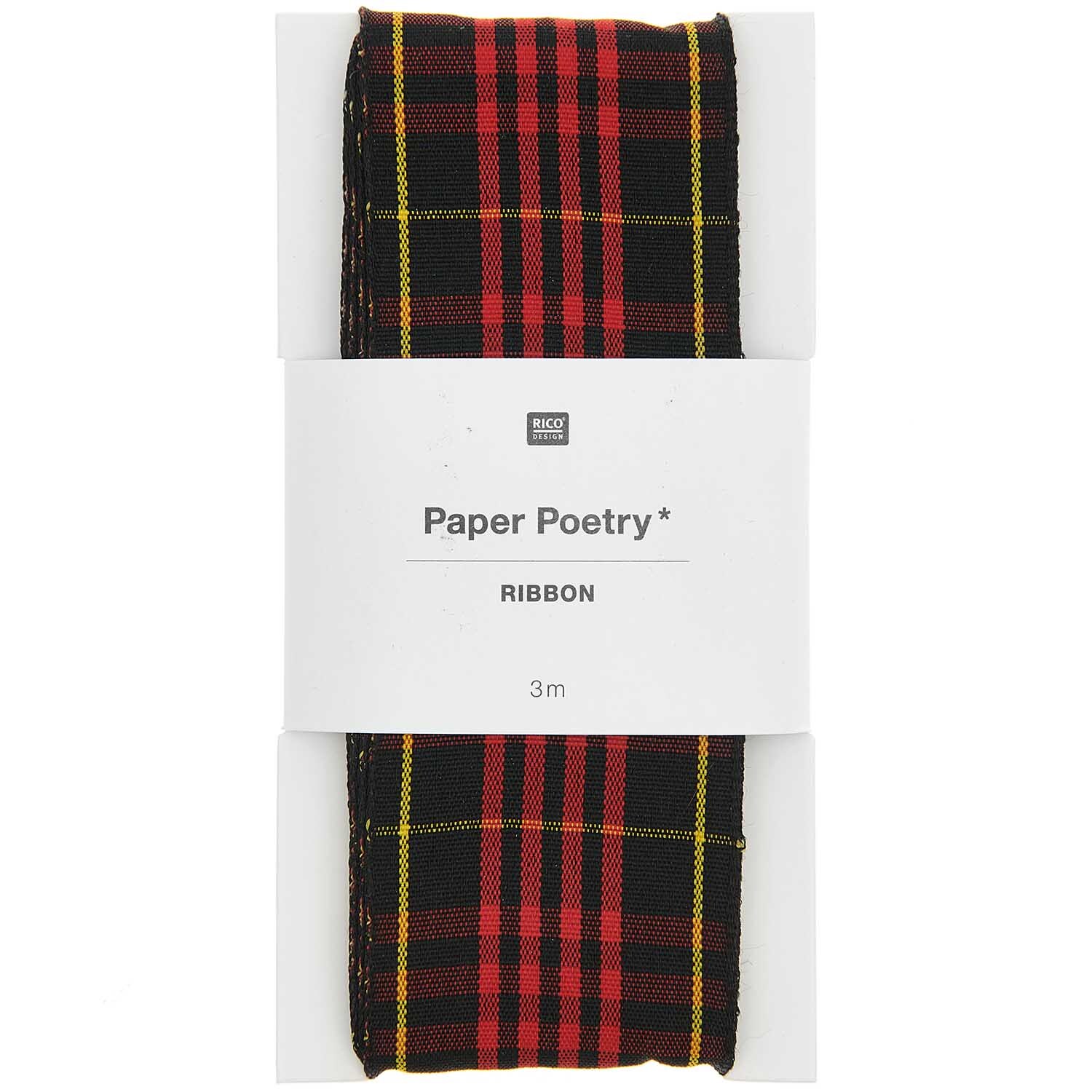 Paper Poetry Karoband schwarz-rot-gelb 38mm 3m von Rico Design