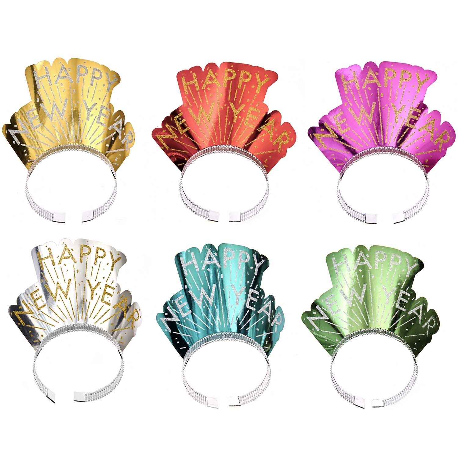 Haarreifen Happy New Year 6 Stück von Rico Design in verschiedenen Farben, ideal für festliche Anlässe.
