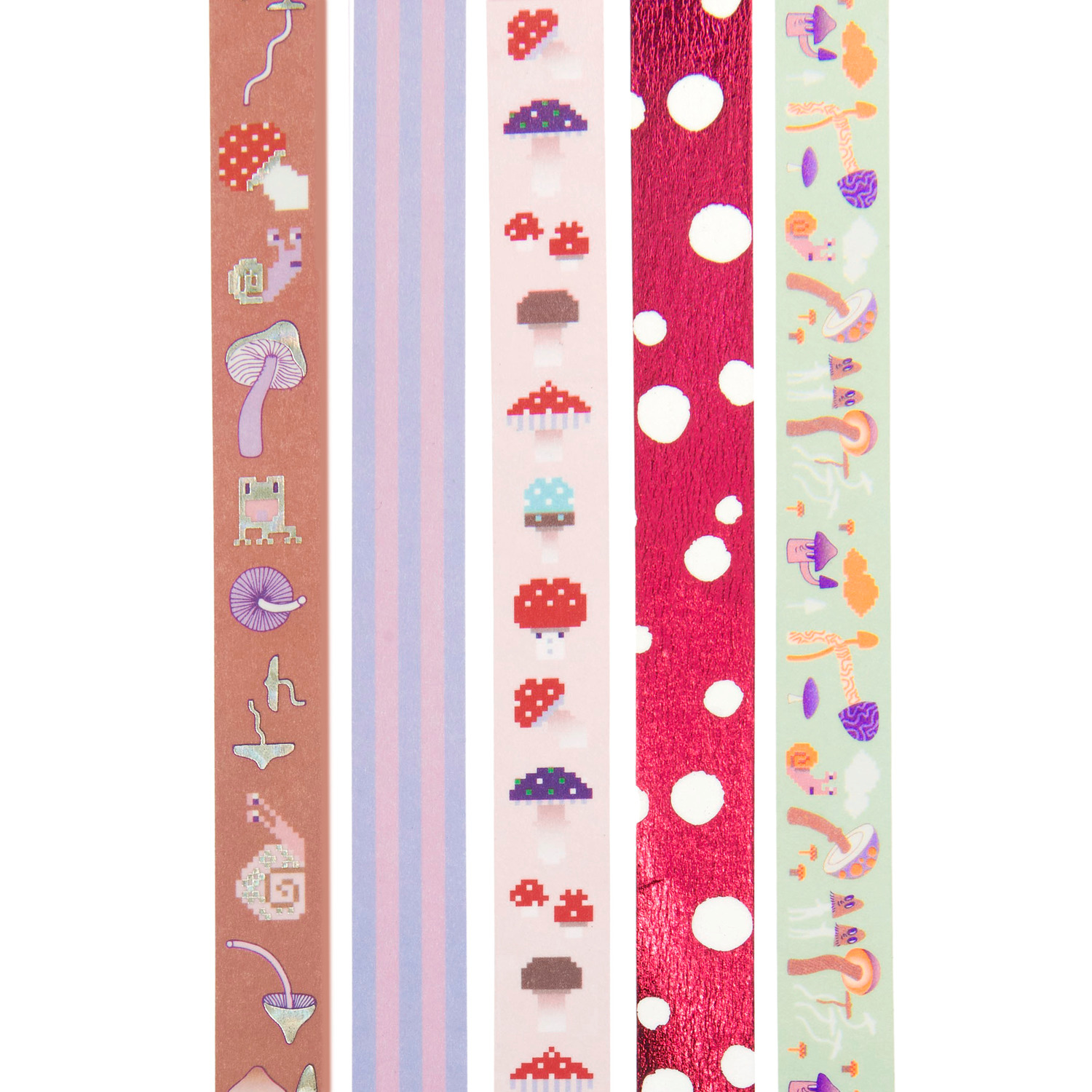 Paper Poetry Tape Set Shrooom Big Shroomies 1,5cmx10m 5 Stück von Rico Design Paper Poetry Tape Set Shrooom Big Shroomies mit fünf bunten Washi-Tapes, Pilz- und Punktmustern. Ideal für kreative Bastelprojekte.