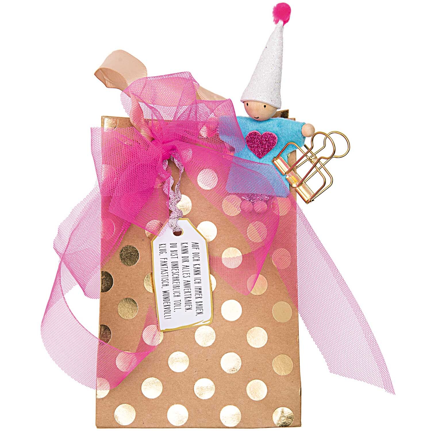 Geschenktüte natur Punkte gold 26x32x12cm von Rico Design