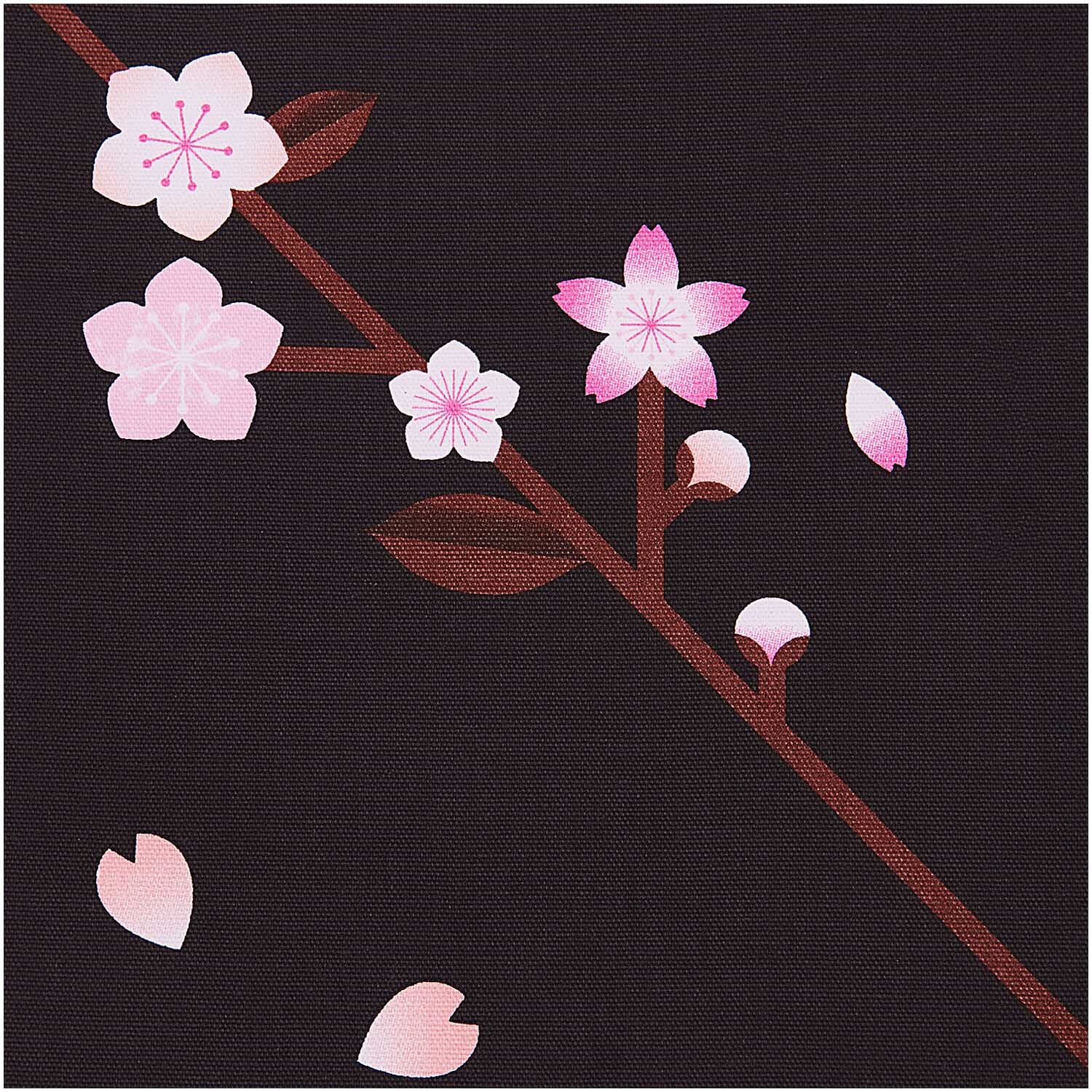Stoffabschnitt Canvas Kirschblüten zeigt zarte rosa Blüten auf schwarzem Hintergrund, ideal für kreative Projekte. Marke: Rico Design.