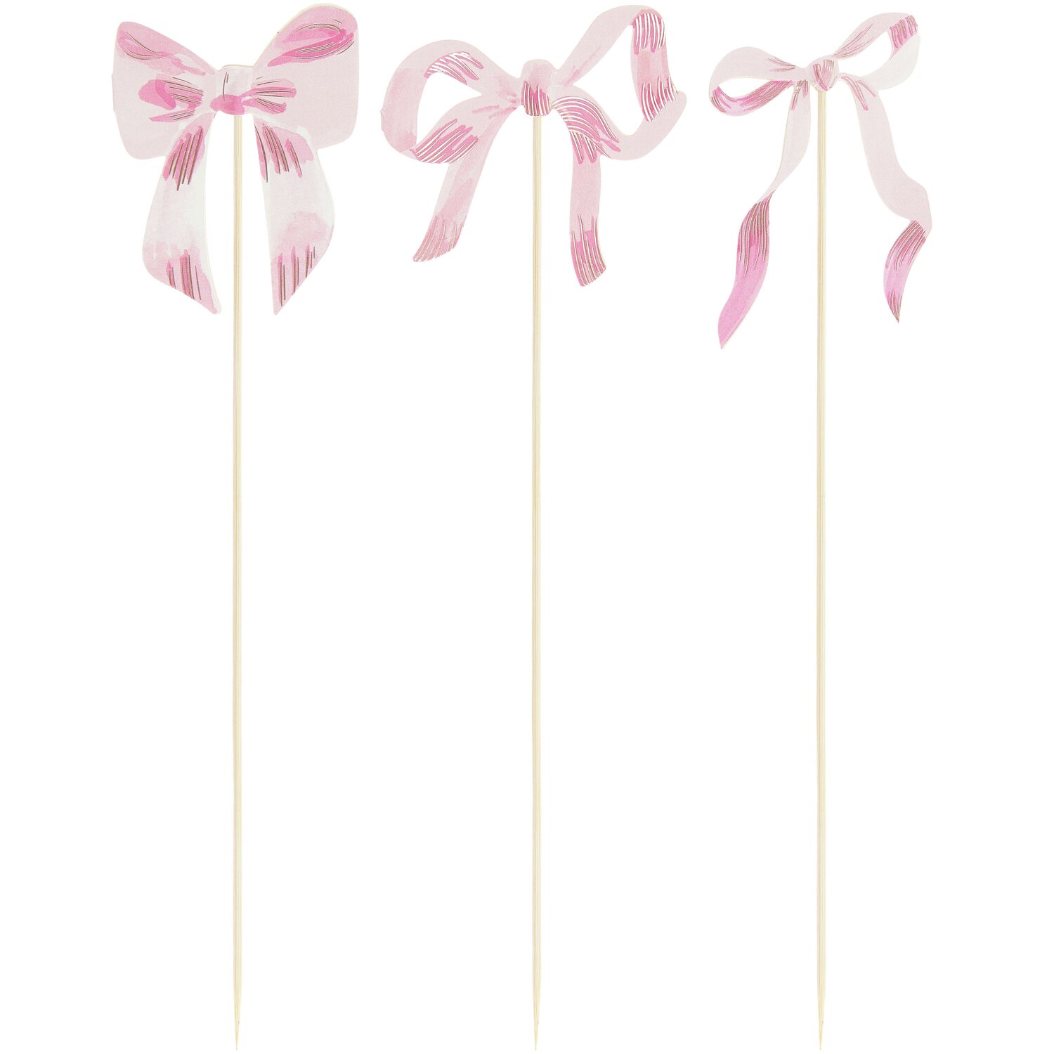Picker Schleifen S Rosa: Drei zarte rosa Schleifen auf Holzstäbchen von Rico Design, ideal für Dekorationen.
