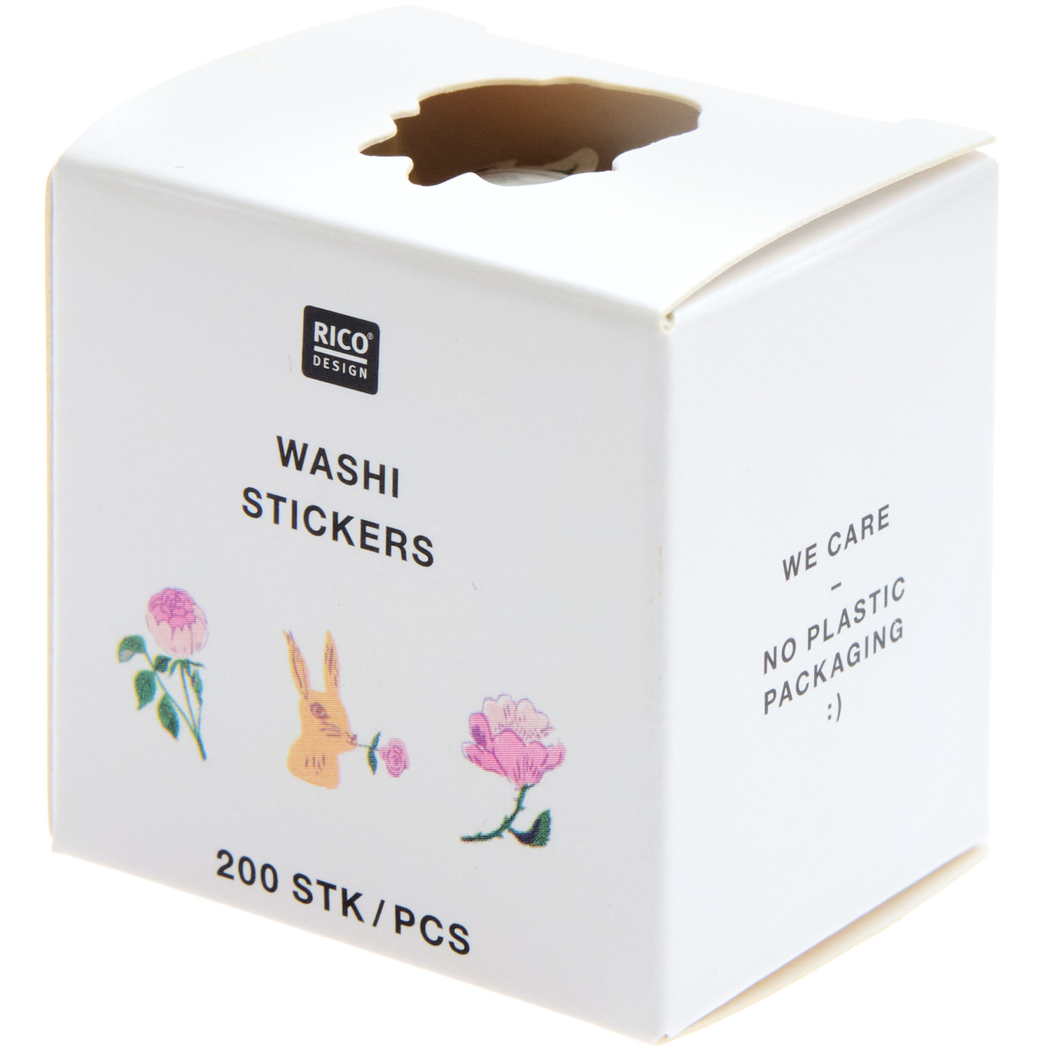 Paper Poetry Washi Sticker La Vie en Rose: Weiße Box mit floralen Motiven, 200 Stück, von Rico Design.