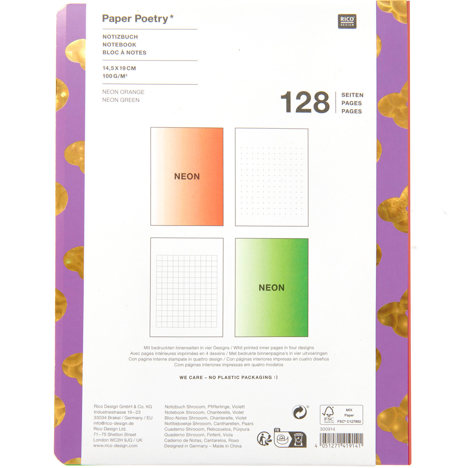Paper Poetry Notizbuch Shrooom Pfifferlinge 14x19,5cm 128 Seiten 100g/m² von Rico Design
