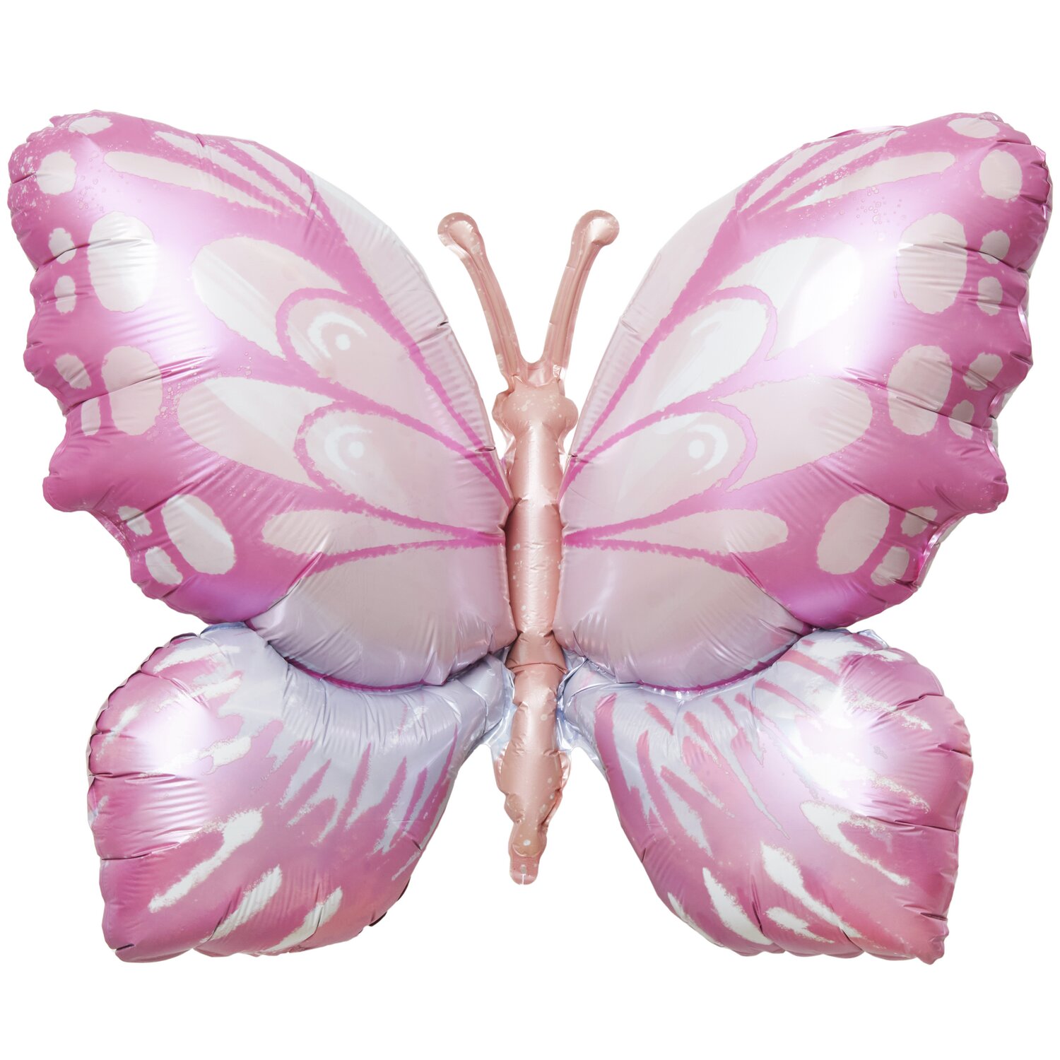 Folienballon Schmetterling Pink/Orange: Ein großer, detailreicher Schmetterlingsballon in Rosa- und Orangetönen, 77x57cm, von Rico Design.