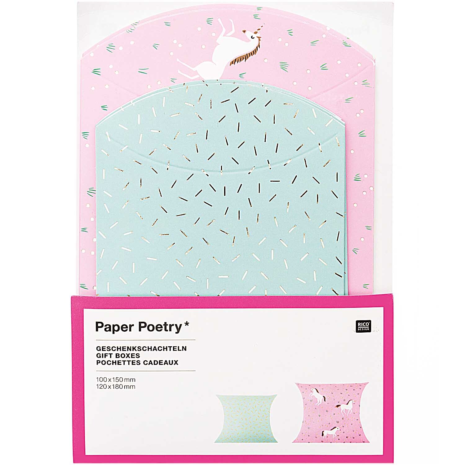 Paper Poetry gift boxes unicorns 6 pieces from Rico Design Paper Poetry Geschenkschachteln Einhörner, 6 Stück, mit buntem Einhorn-Design von Rico Design. Ideal für Geschenke.