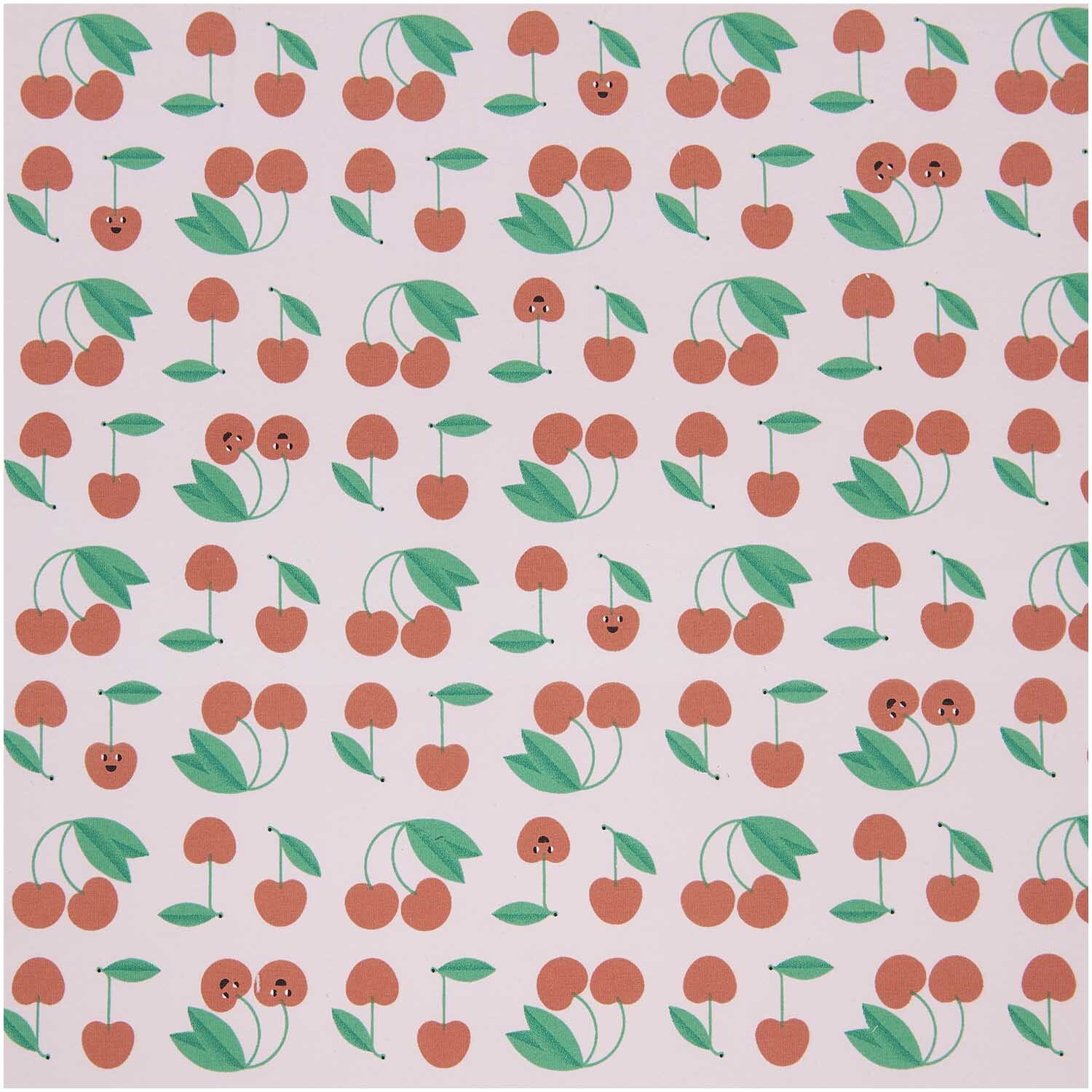 Stoffabschnitt Jersey mit Kirschenmuster auf rosa Hintergrund, 80x100cm, von Rico Design.