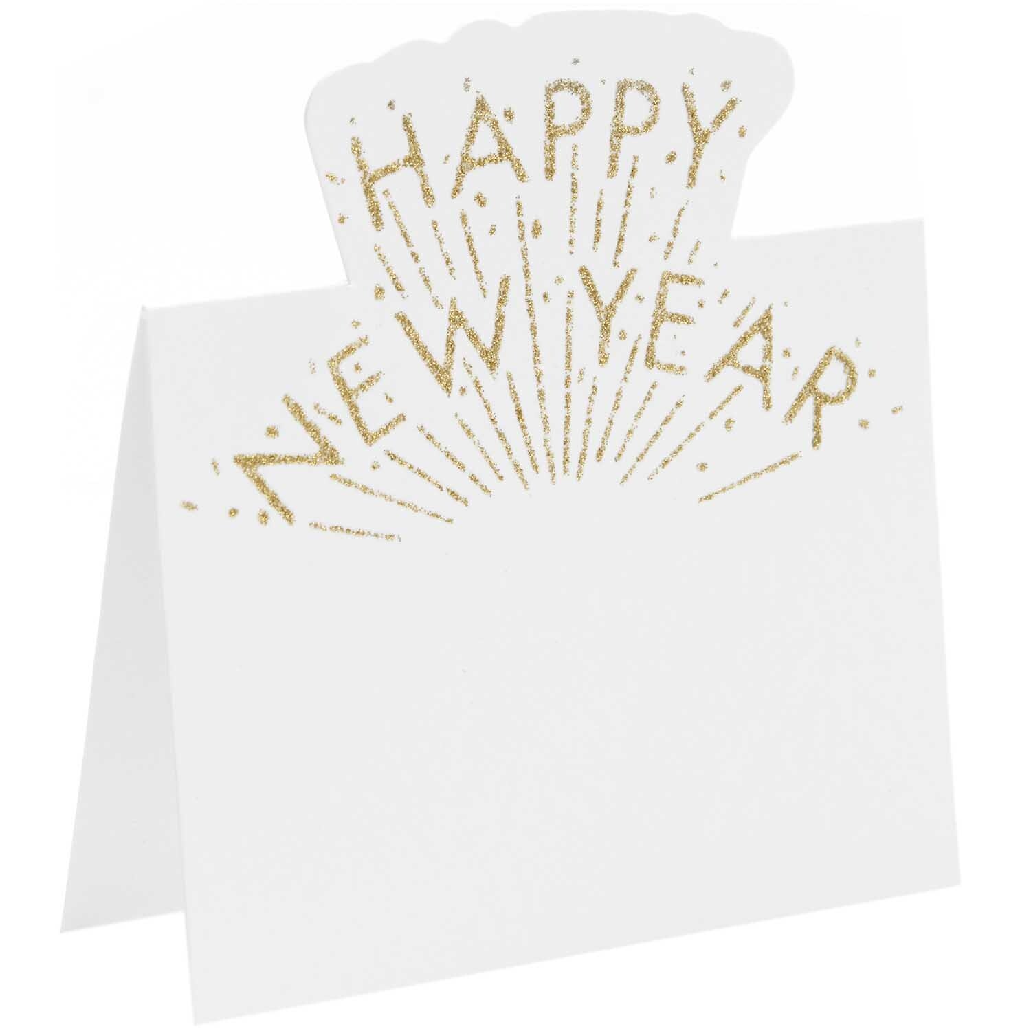 Paper Poetry Tischkarten mit "Happy New Year"-Schriftzug in Goldglitter, 9x12,6cm, 8 Stück.