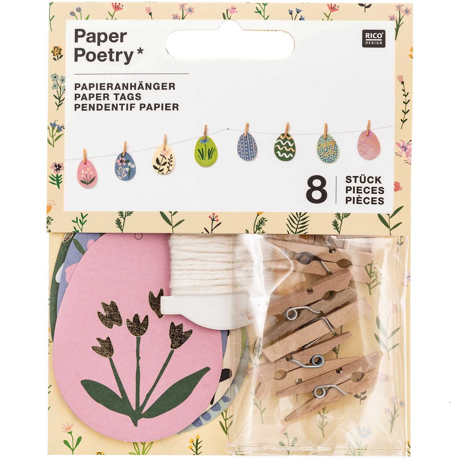 Paper Poetry Papieranhänger Bunny Hop Ostereier Blumen 8 Stück von Rico Design