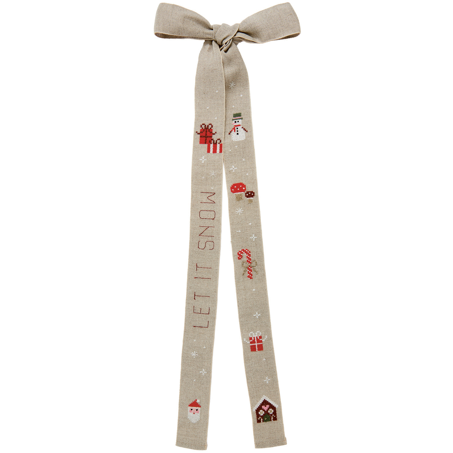 Stickpackung Schleife Let it Snow zeigt ein winterliches Design mit einer eleganten Schleife von Rico Design, ideal für kreative Projekte.