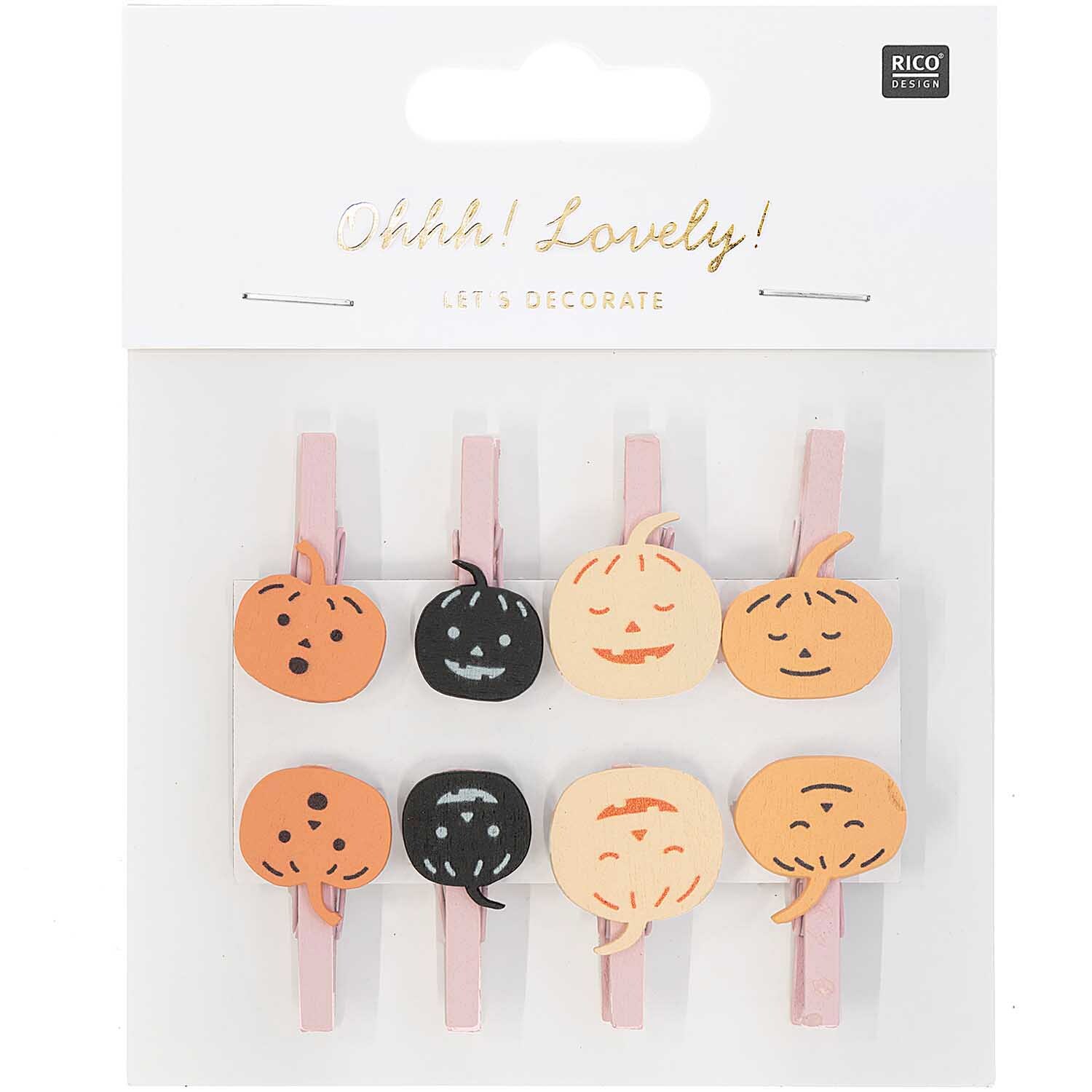 Holzclips Kürbis Mix orange-schwarz 8 Stück von Rico Design