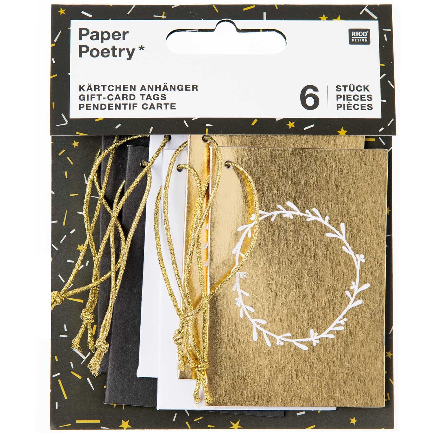 Paper Poetry Kärtchenanhänger Nostalgic Christmas schwarz-gold 6 Stück von Rico Design