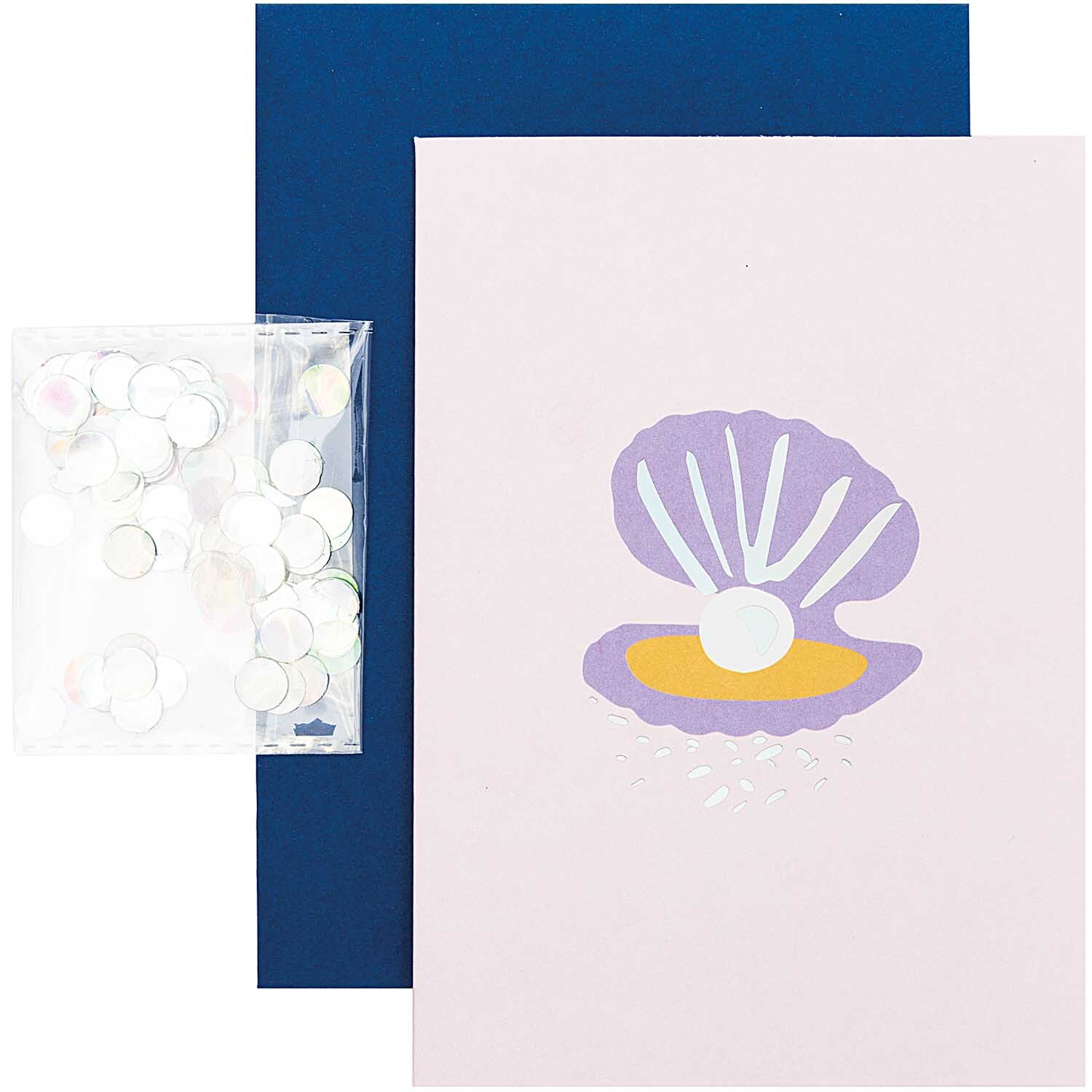 Paper Poetry Grußkartenset Mermaid Muschel mit Muschelmotiv und Perle, mehrfarbig, von Rico Design.