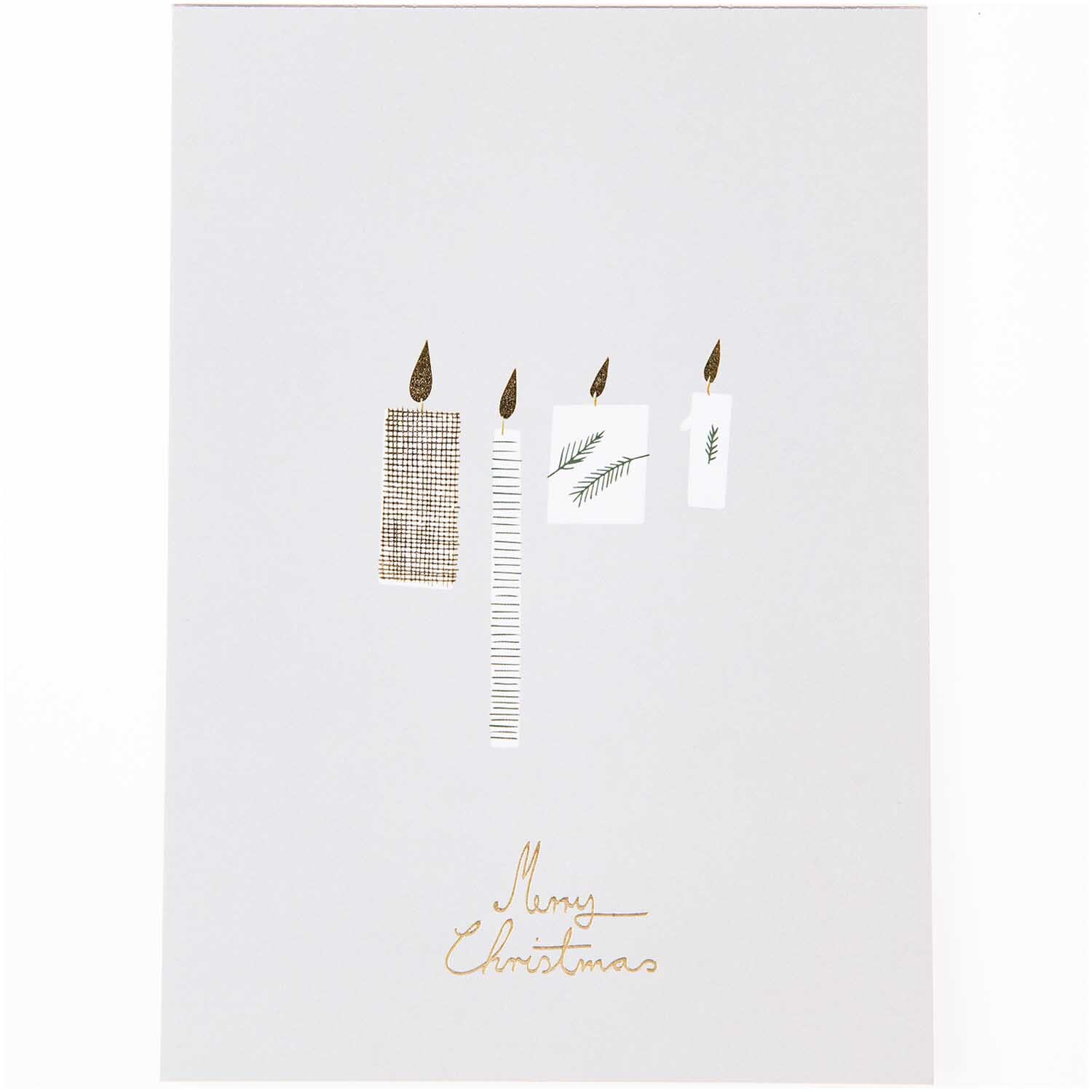 Paper Poetry postcard pad Nostalgic Christmas black-gold 12,5x17,6cm from Rico Design Paper Poetry Postkartenblock Nostalgic Christmas zeigt vier stilisierte Kerzen auf weißem Hintergrund mit goldener Schrift "Merry Christmas".