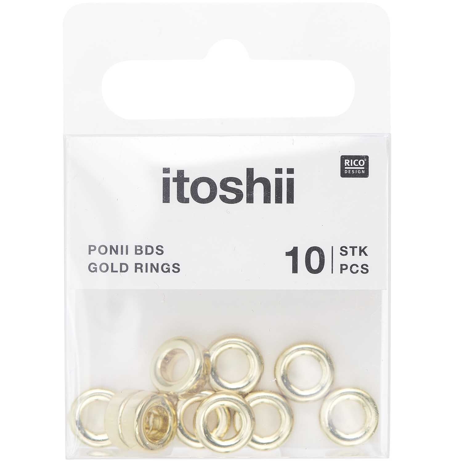 itoshii - Ponii Beads Ringe 9x3,5mm 10 Stück Farbe Gold von Rico Design