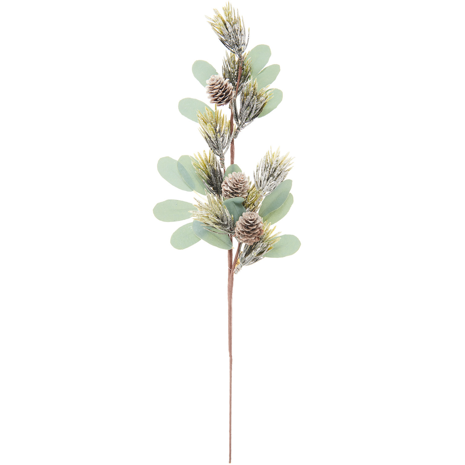 Blätterzweig mit Tanne und Zapfen, 46cm, von Rico Design. Dekorativer Zweig mit grünen Blättern und Zapfen, ideal für festliche Arrangements.