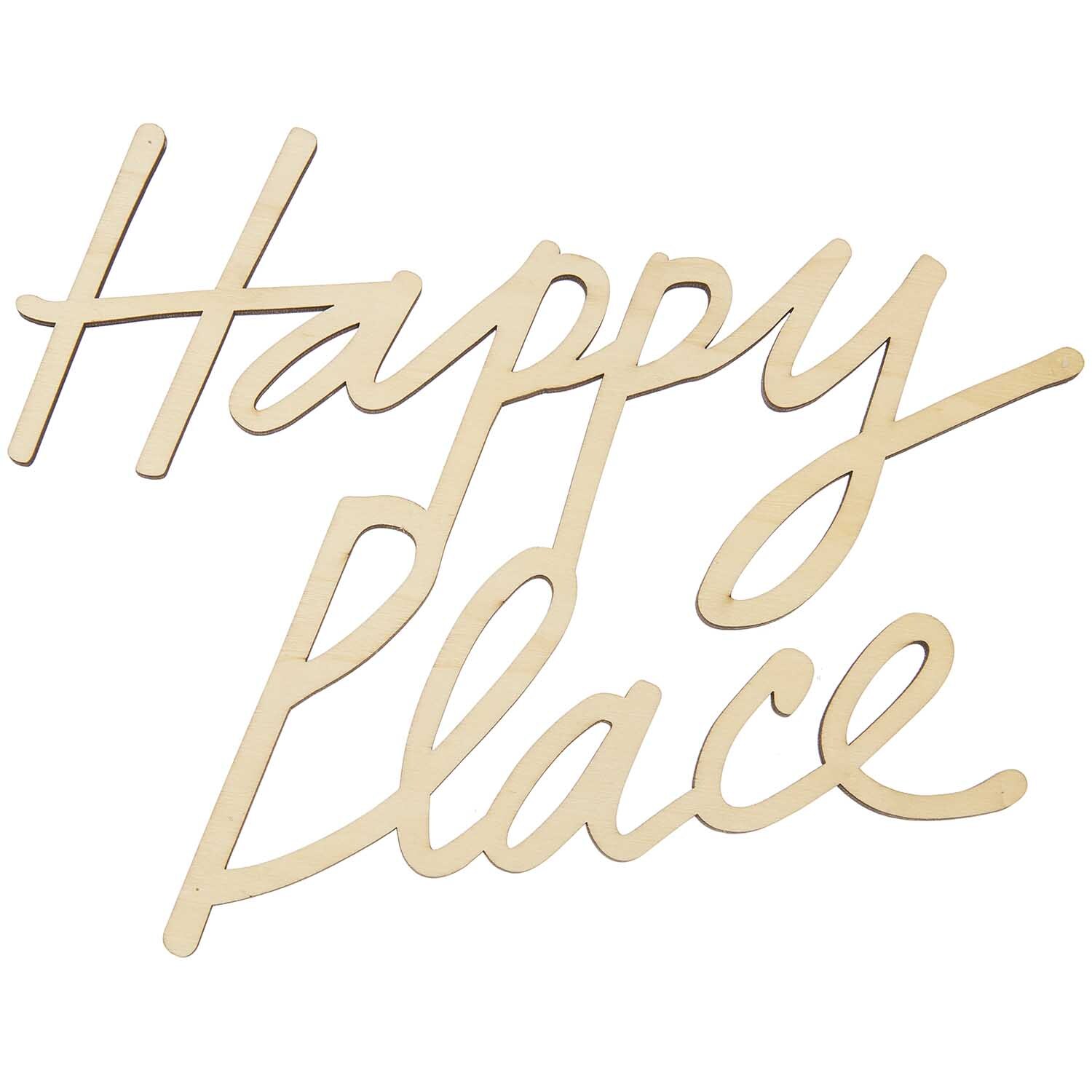 Holzschriftzug "Happy Place" in natürlicher Farbe, magnetisch, von Rico Design, 25x20cm.