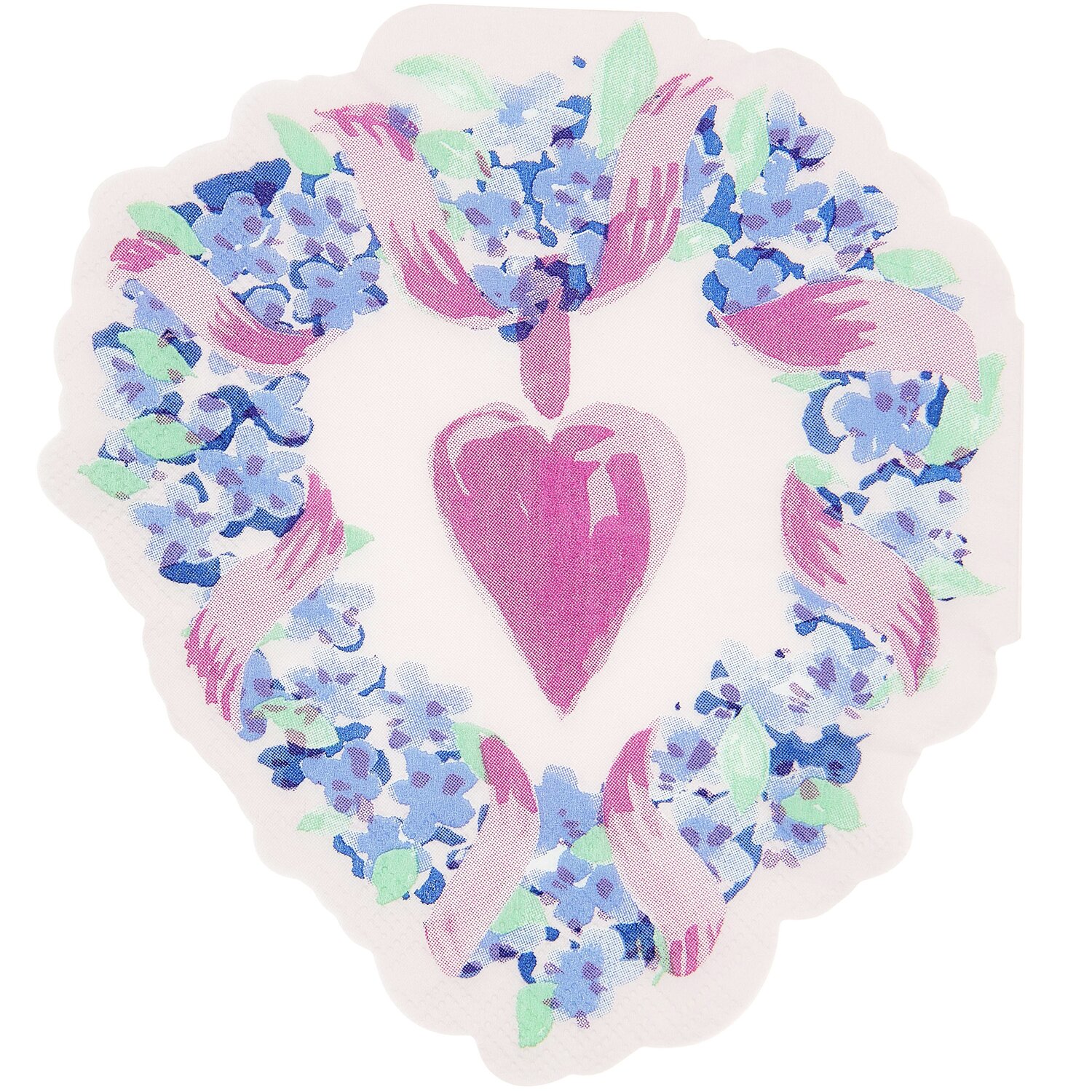 Servietten Herz Kranz mit rosa Herz und blauen Blumen, dekorativ gestaltet von Rico Design, 20 Stück.