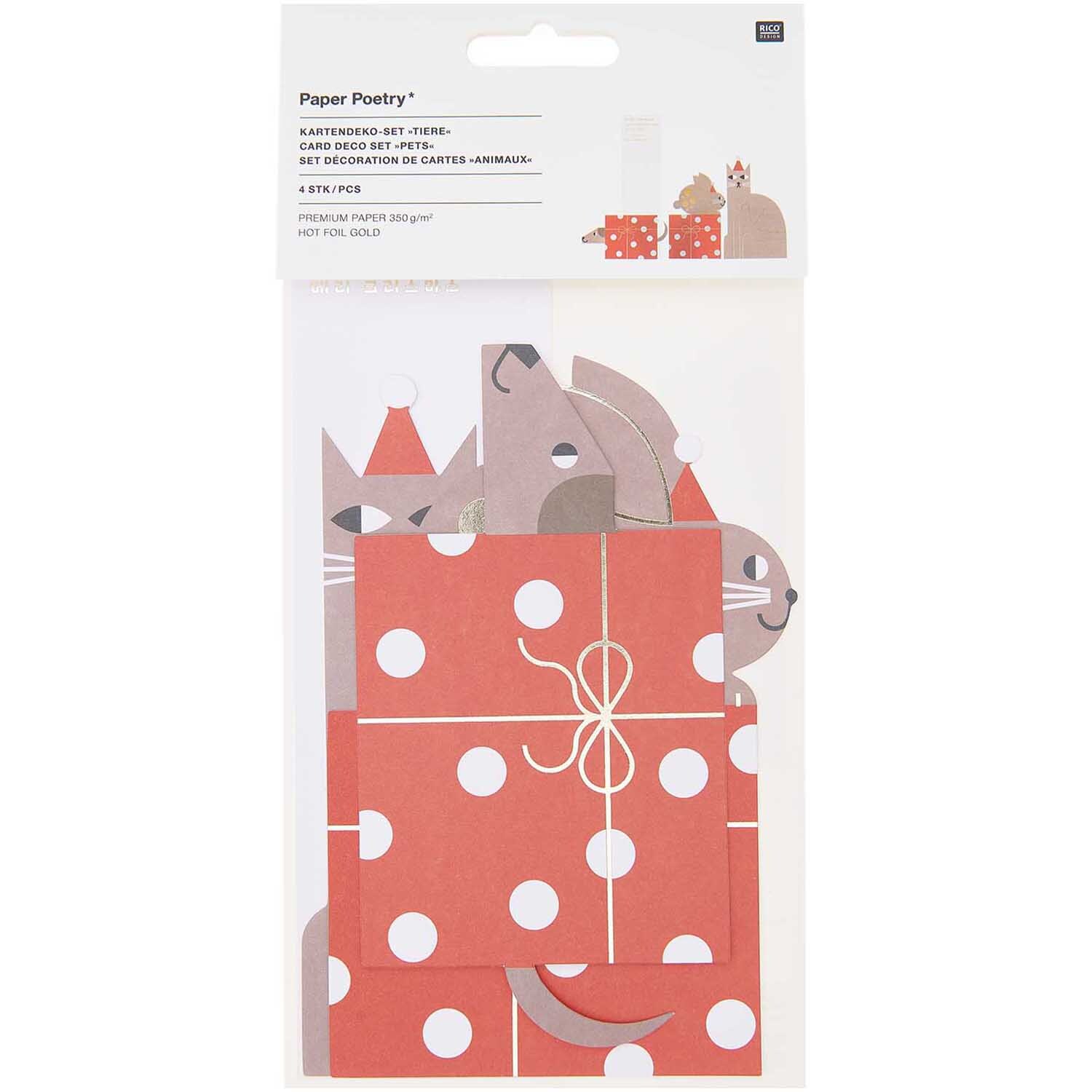 Paper Poetry Postkartendeko-Set Tiere 4 Stück von Rico Design