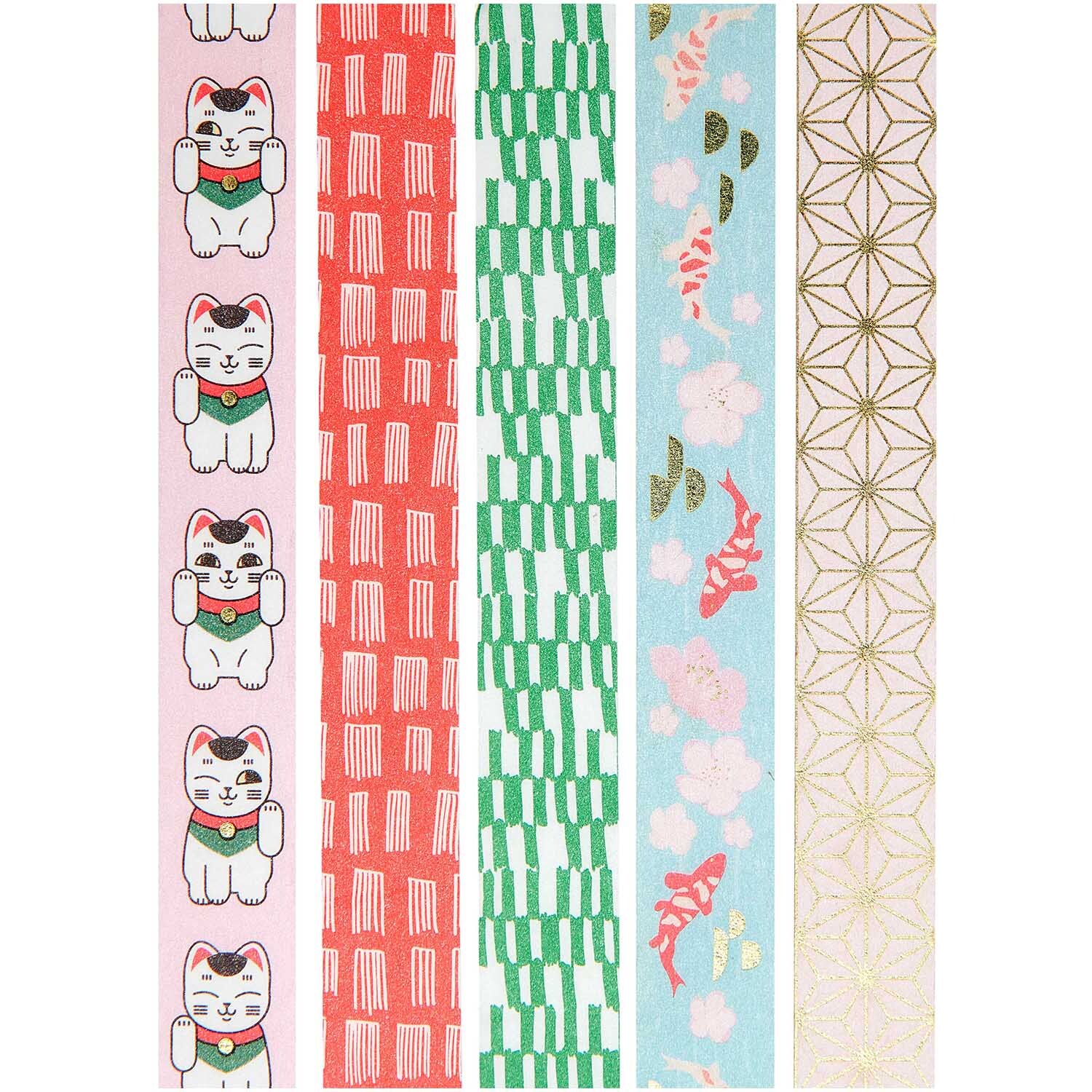 Paper Poetry Tape Set Jardin Japonais 5-teilig von Rico Design Paper Poetry Tape Set Jardin Japonais, 5-teilig, zeigt bunte Muster mit japanischen Motiven.