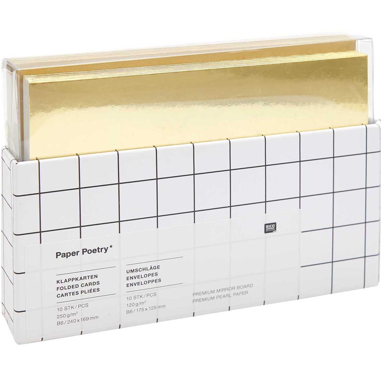 Paper Poetry Kartenset Spiegelkarton gold B6 20teilig von Rico Design