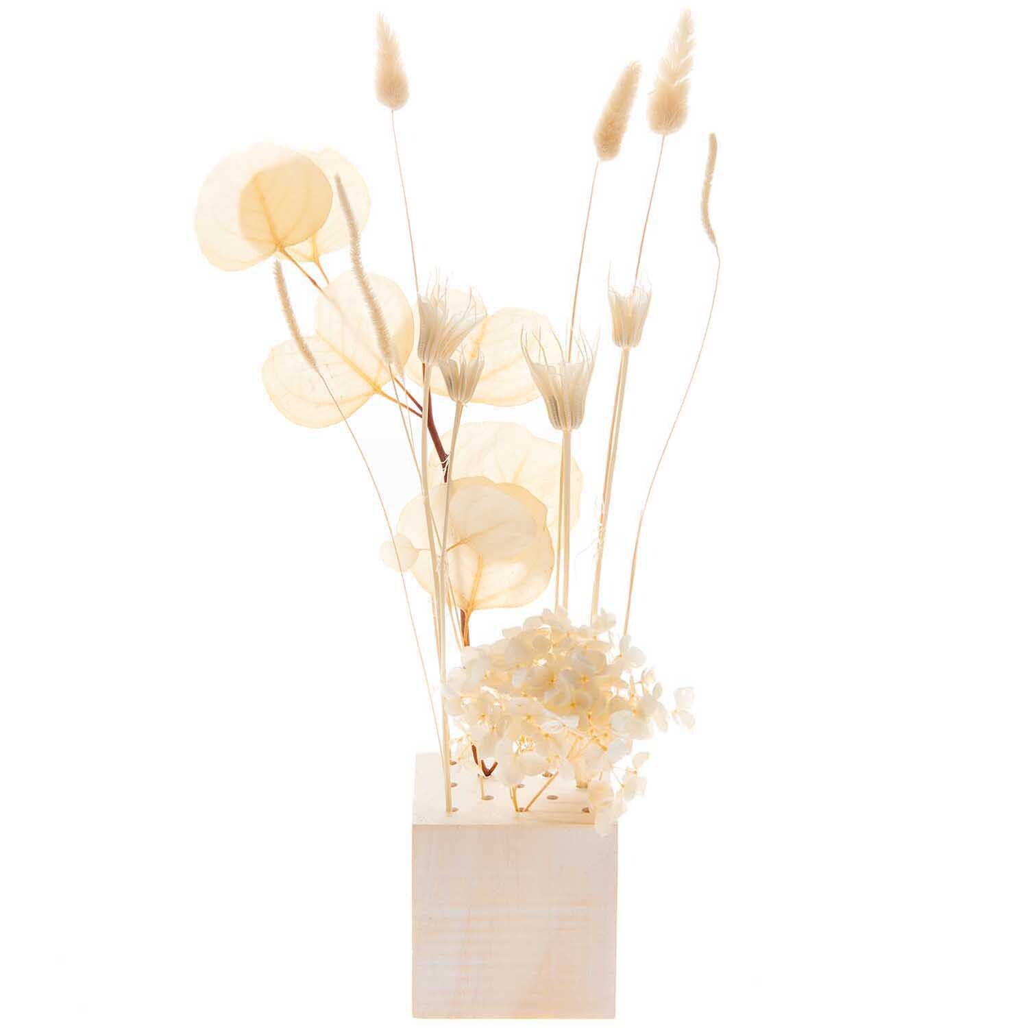 Trockenblumenstrauß natur-weiß 30cm: Eleganter 13-teiliger Strauß in sanften Naturtönen, ideal für stilvolle Dekorationen.